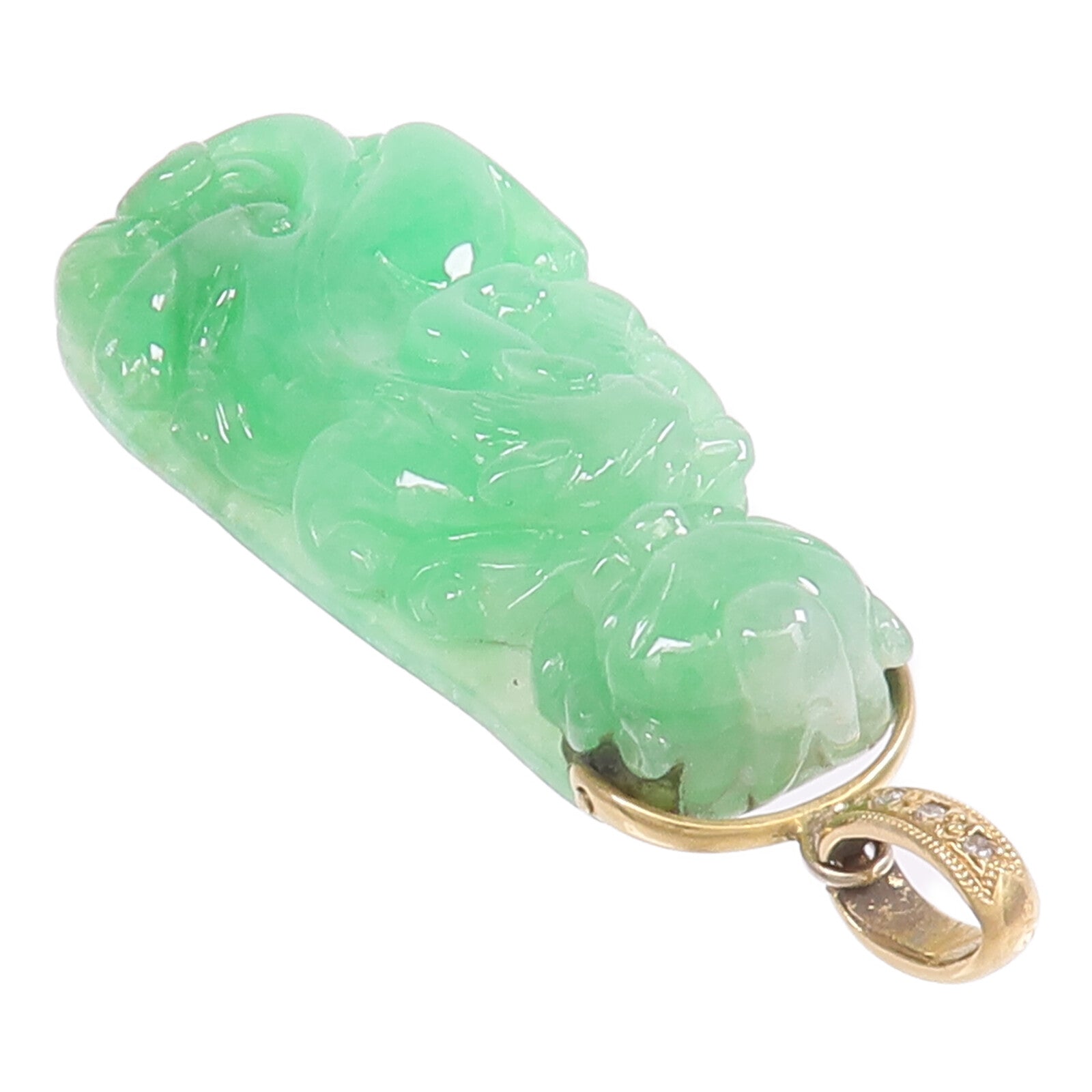 JEWELRY 18K黃金Jade Diamond Pendant Top翡翠/鑽石吊墜