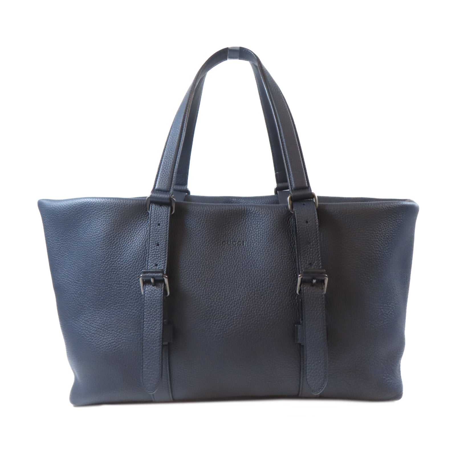 GUCCI 【激減優惠】牛皮皮革Tote Bag銀扣手挽袋深藍色