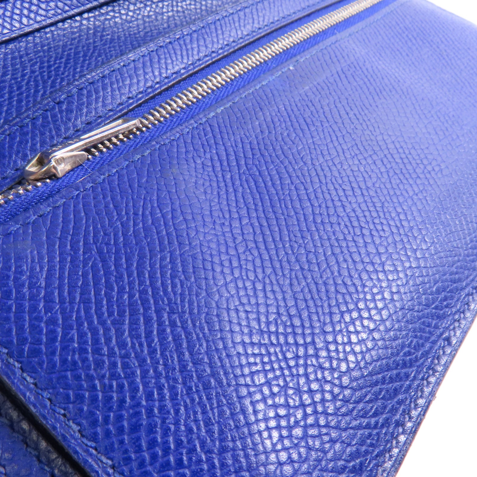 HERMES 【激減優惠】Epsom皮革Bearn Long Wallet銀扣長錢包Bleu Electrique