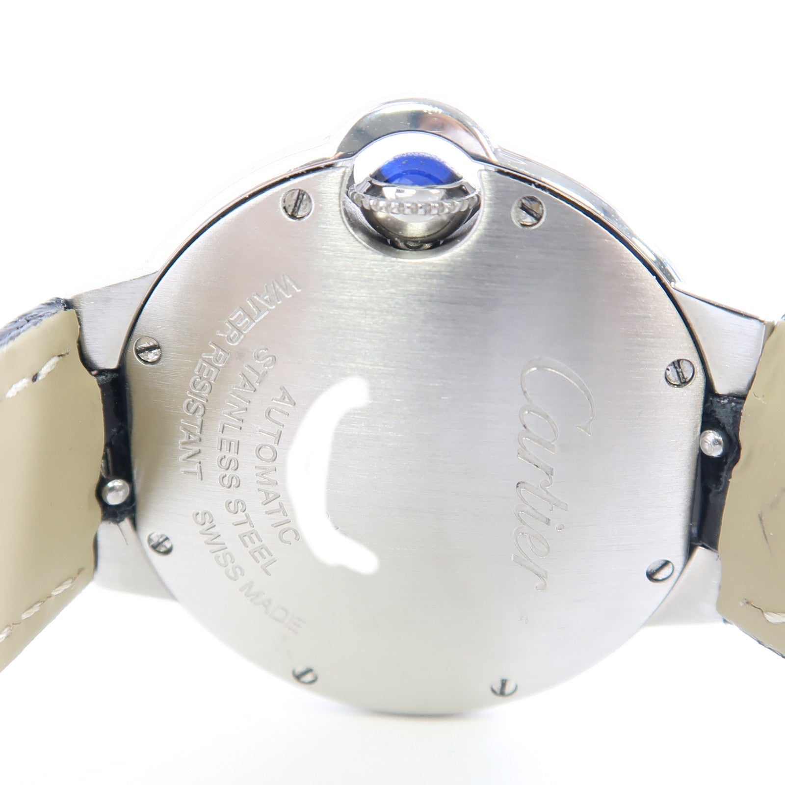 CARTIER Ballon Bleu不鏽鋼/皮革帶手錶自動機芯銀色