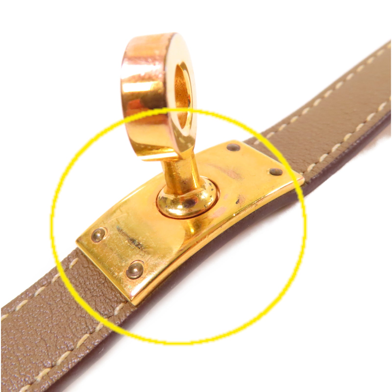 HERMES Swift皮革Kelly Double Tour Bracelet金扣手鐲啡色#T3