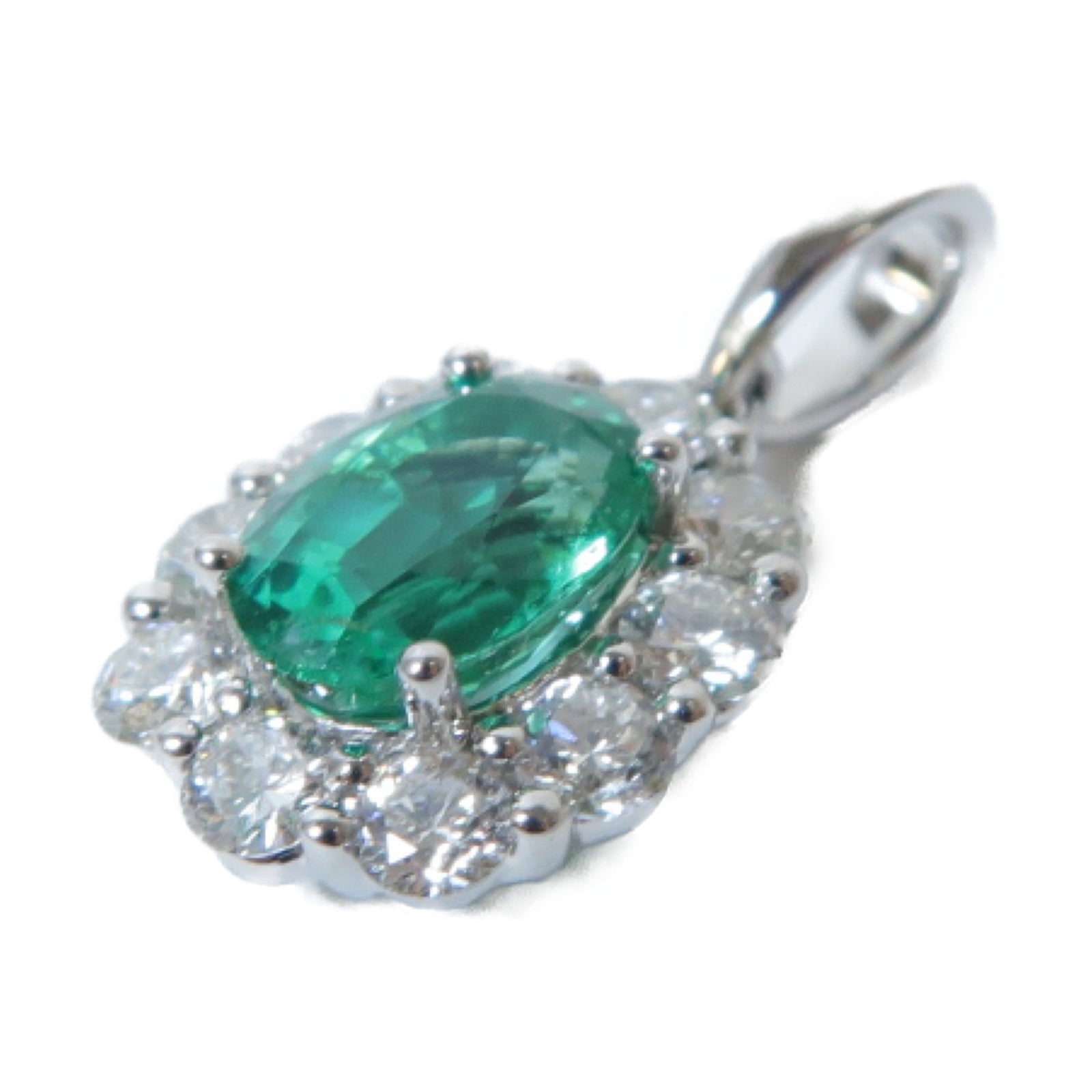 JEWELRY 18K白金Emerald Diamond Pendant Top綠寶石/鑽石吊墜銀色