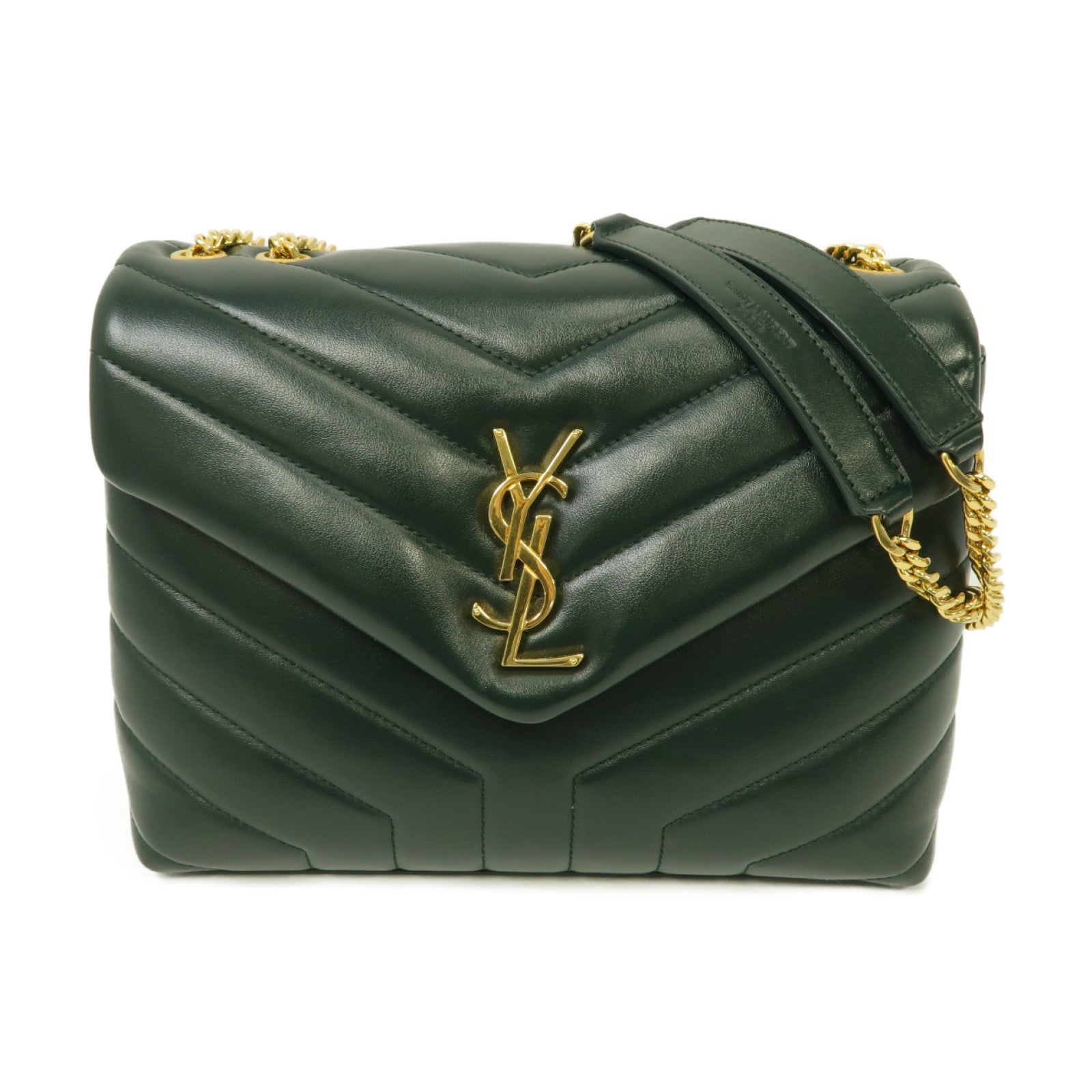 YVES SAINT LAURENT 【激減優惠】牛皮皮革Chain Shoulder Bag金扣鏈帶肩背袋深綠色