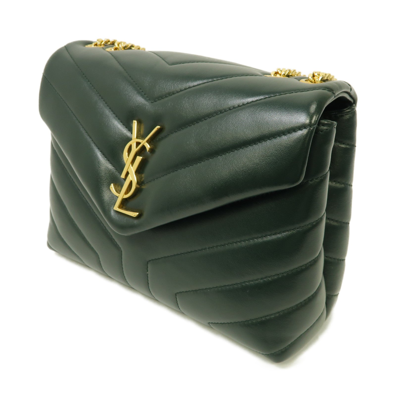 YVES SAINT LAURENT 【激減優惠】牛皮皮革Chain Shoulder Bag金扣鏈帶肩背袋深綠色