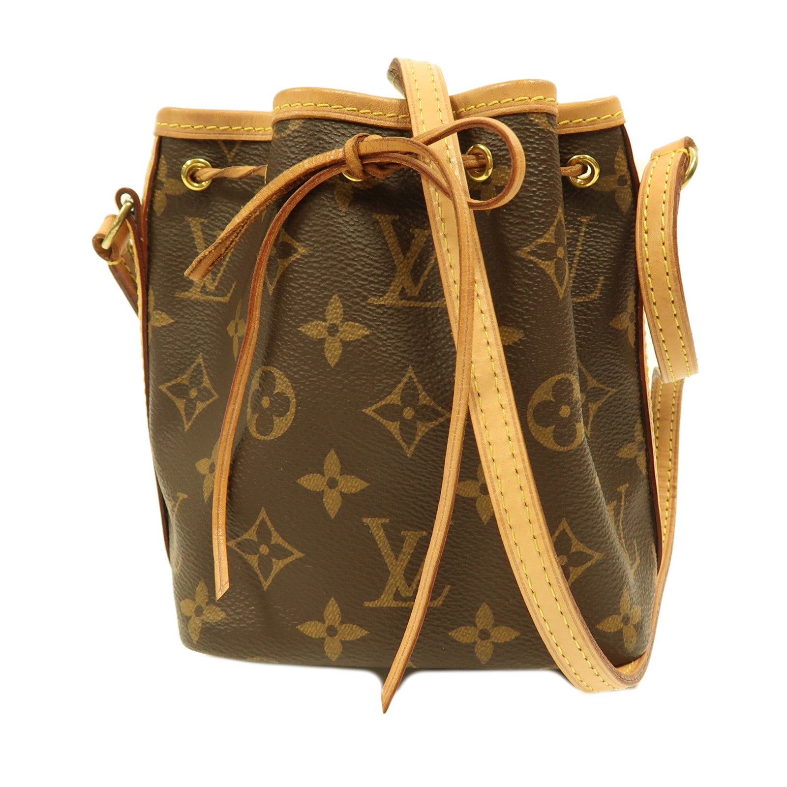 LOUIS VUITTON Monogram Nano Noe金扣肩背袋棕色