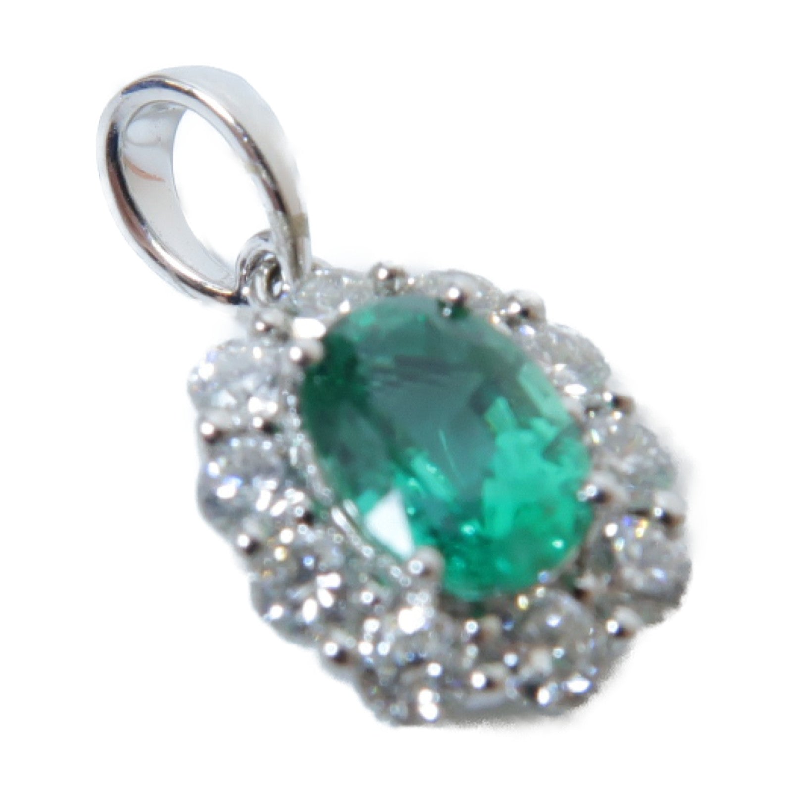 JEWELRY 18K白金Emerald Diamond Pendant Top綠寶石/鑽石吊墜銀色