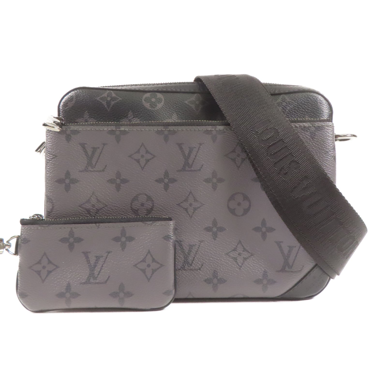LOUIS VUITTON Monogram Eclipse Reverse Trio Messenger銀扣肩背袋