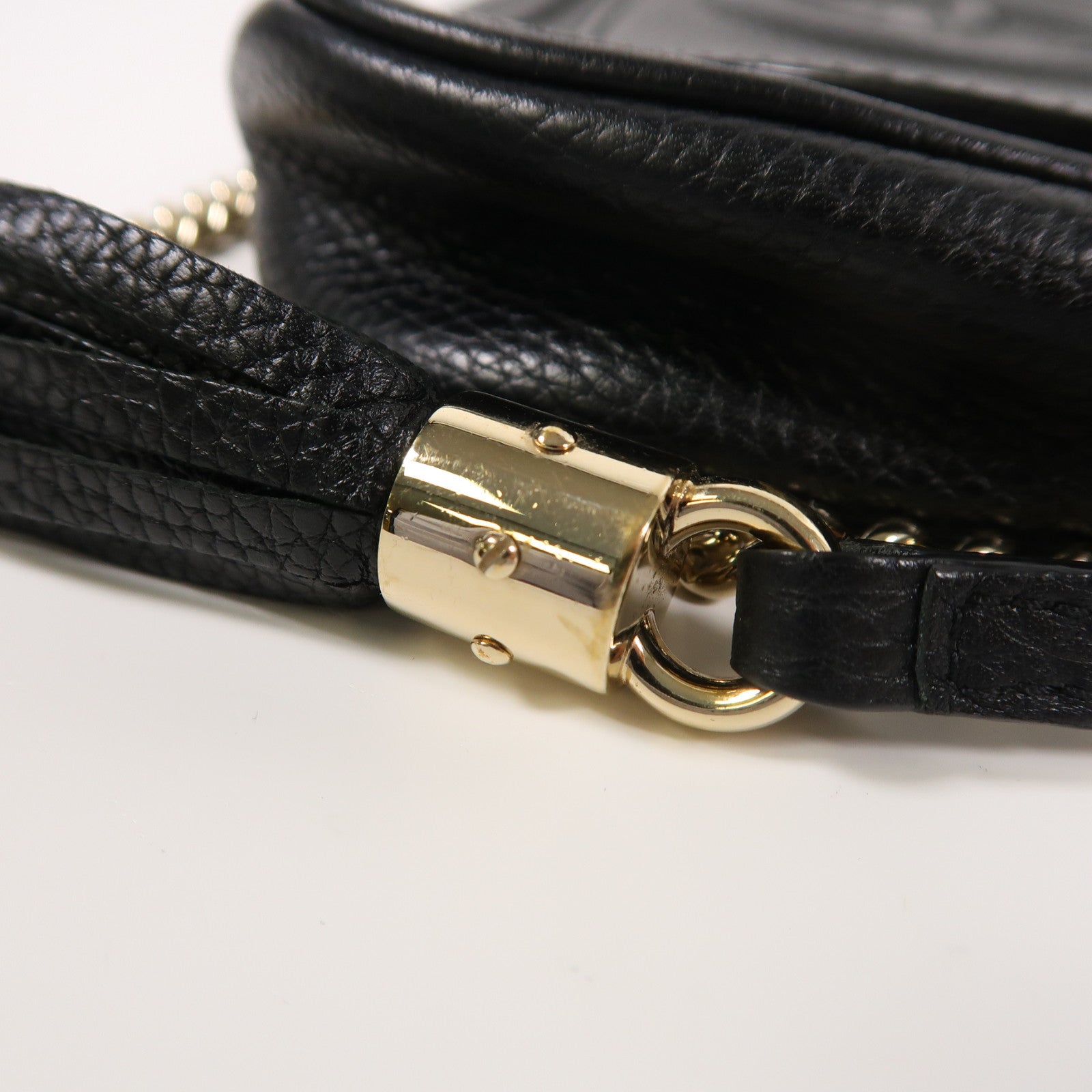GUCCI 牛皮皮革Shoulder Bag銀扣鏈帶肩背袋黑色