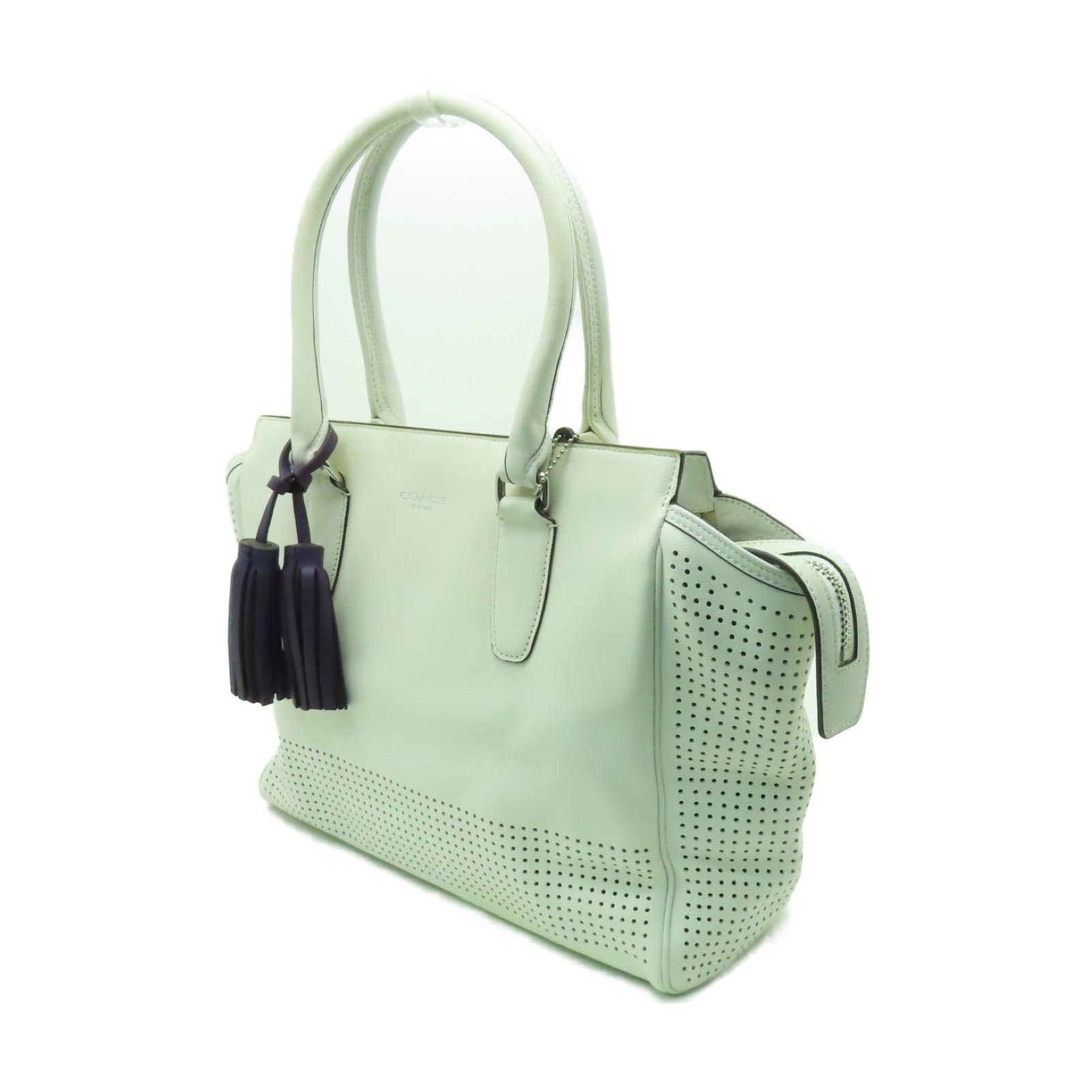 COACH 【激減優惠】牛皮皮革Shoulder Bag銀扣肩背袋白色