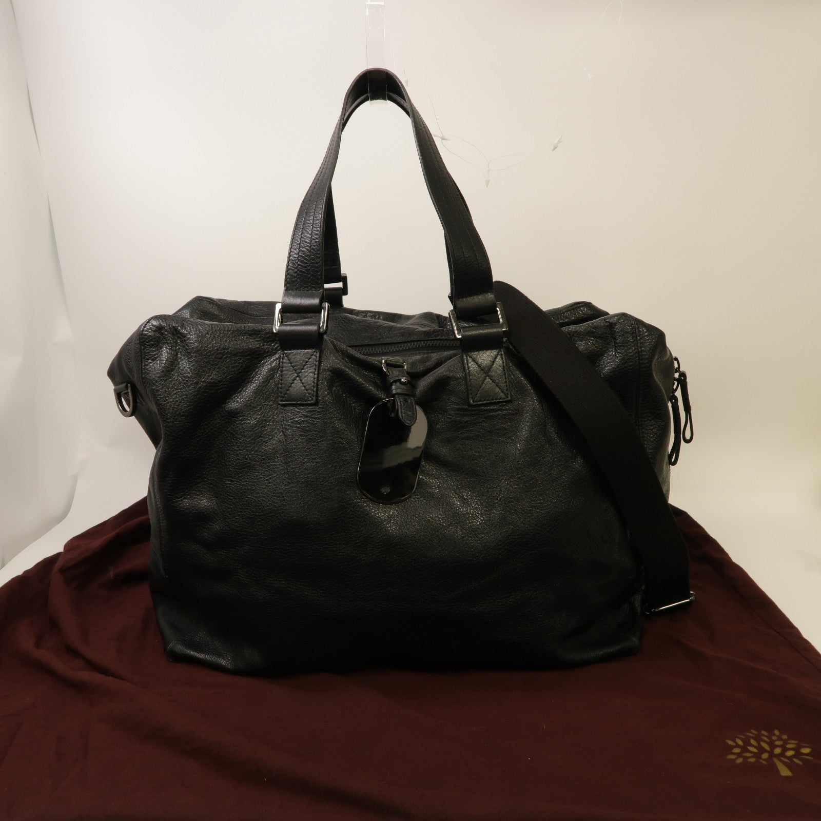 MULBERRY 牛皮皮革2 Way Bag銀扣手挽肩背兩用袋黑色
