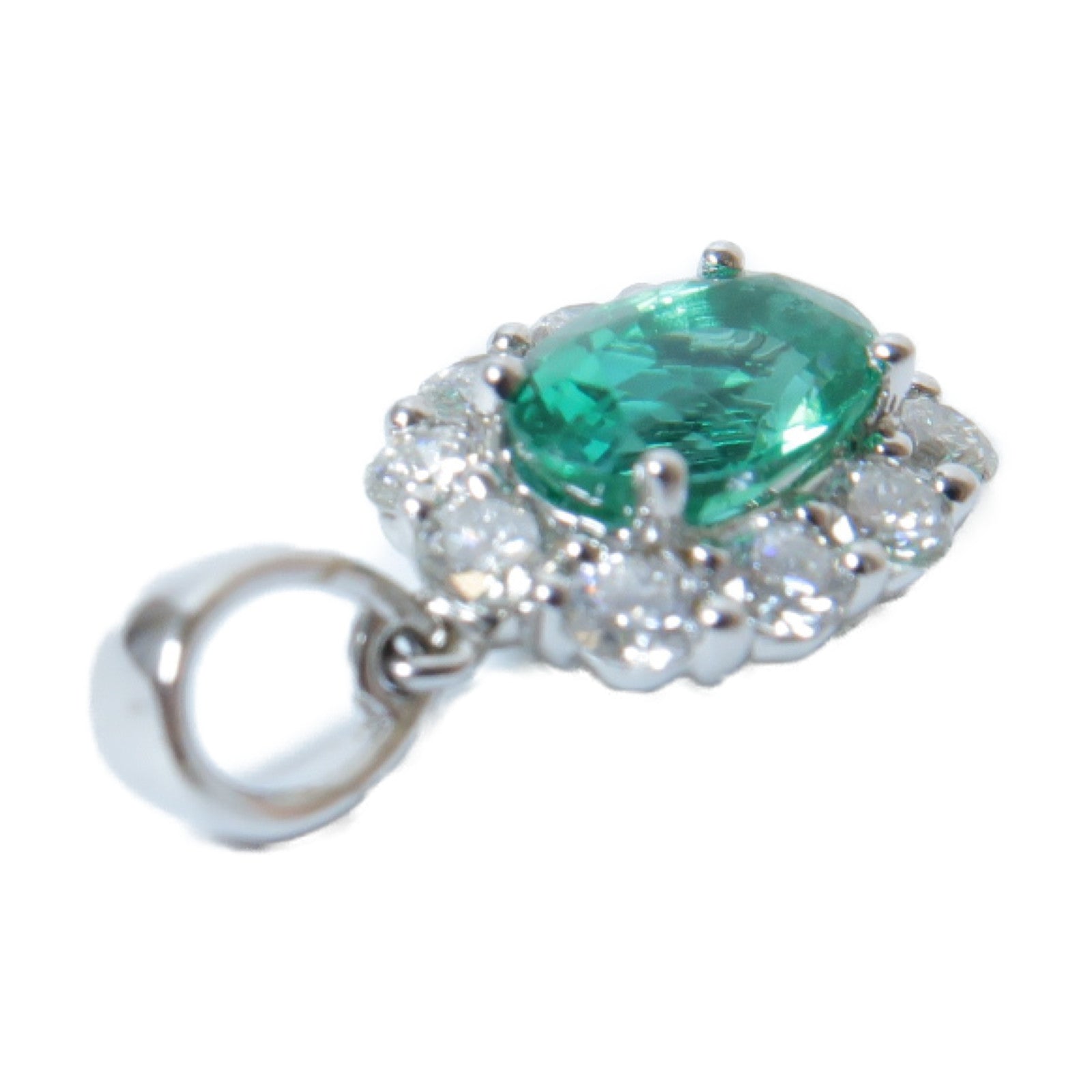 JEWELRY 18K白金Emerald Diamond Pendant Top綠寶石/鑽石吊墜銀色