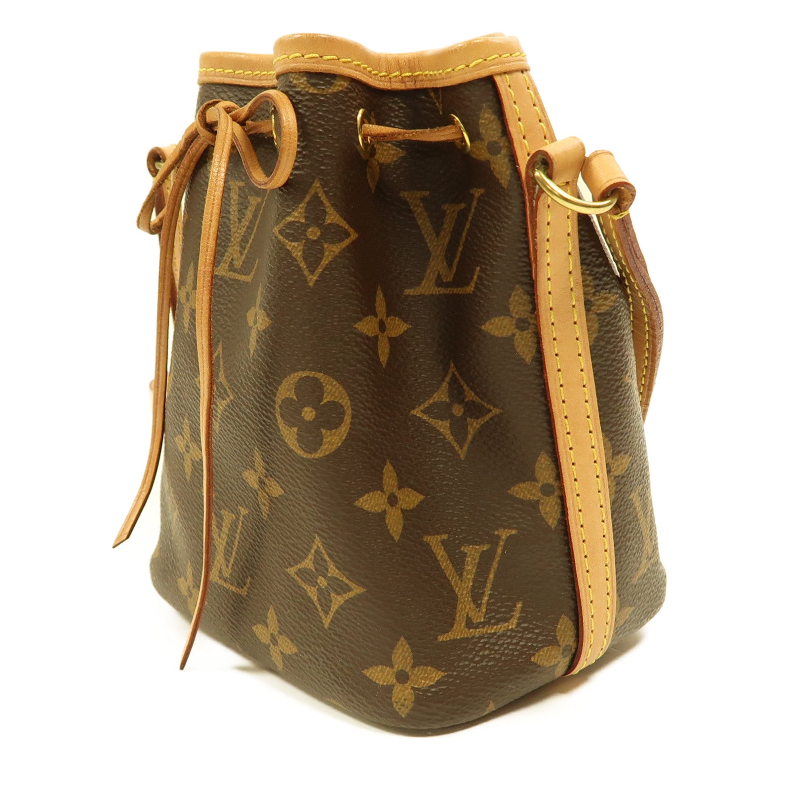 LOUIS VUITTON Monogram Nano Noe金扣肩背袋棕色