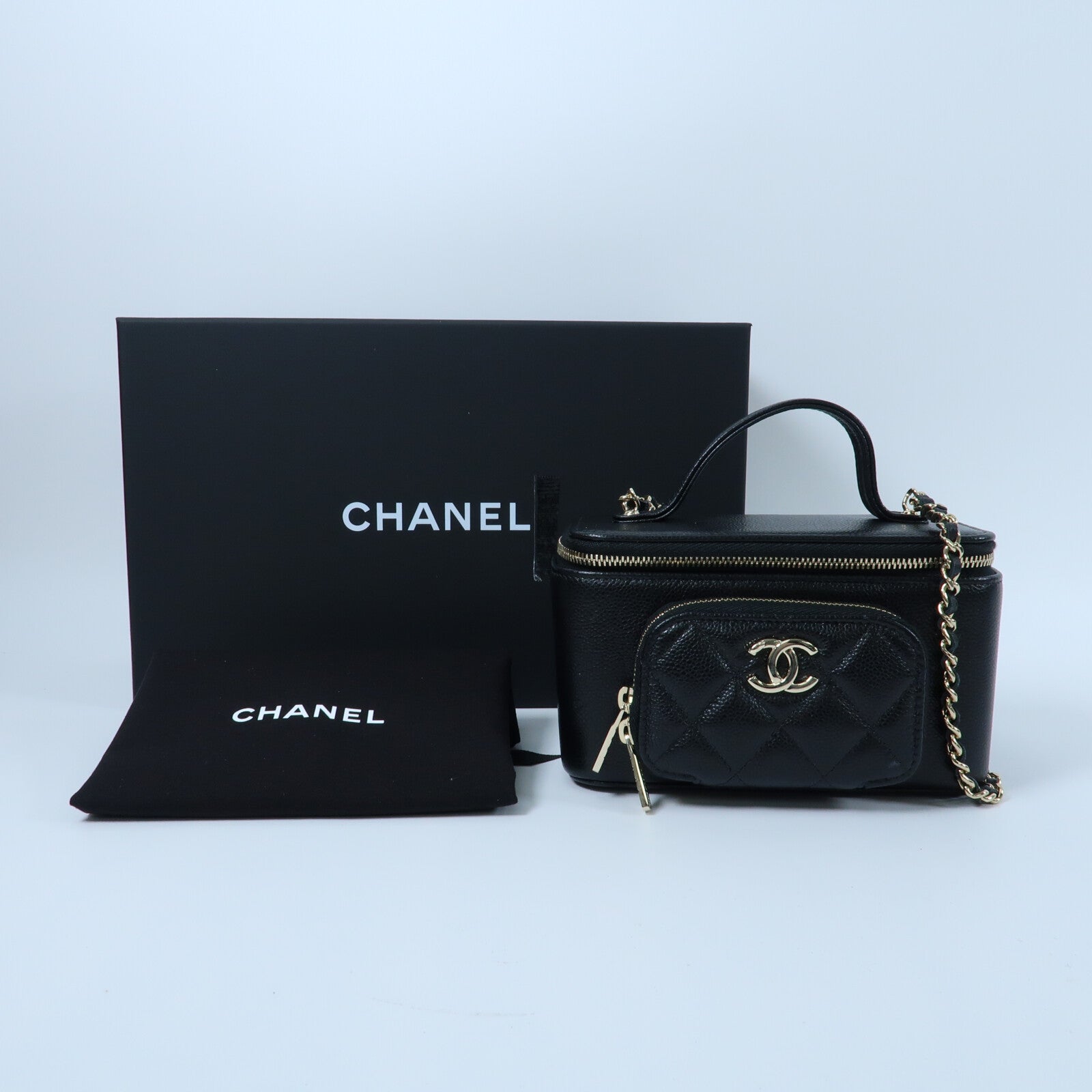 CHANEL 牛皮皮革Vanity Case鏈帶手挽肩背兩用袋