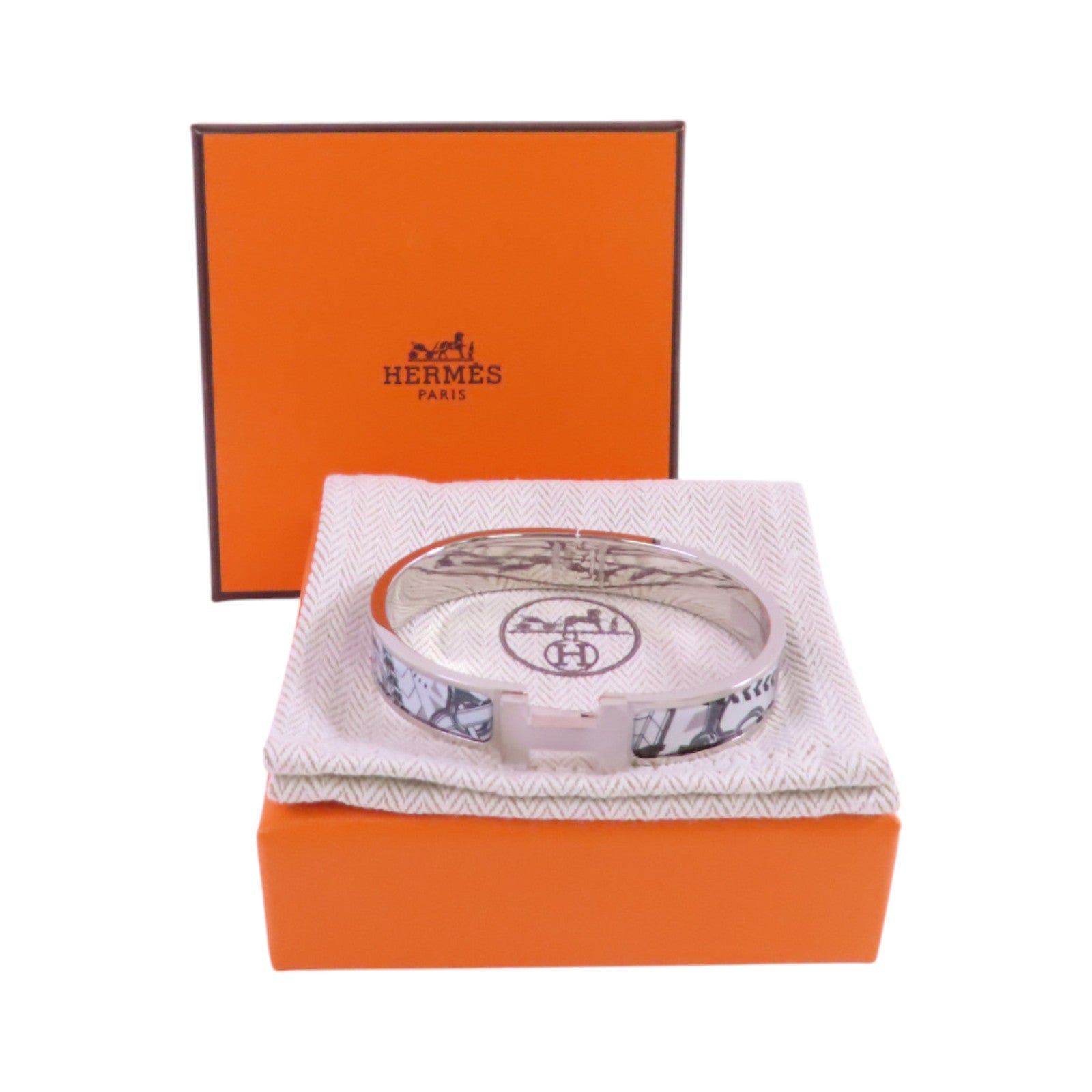 HERMES 金屬/琺瑯Clic H Bracelet銀扣手鐲