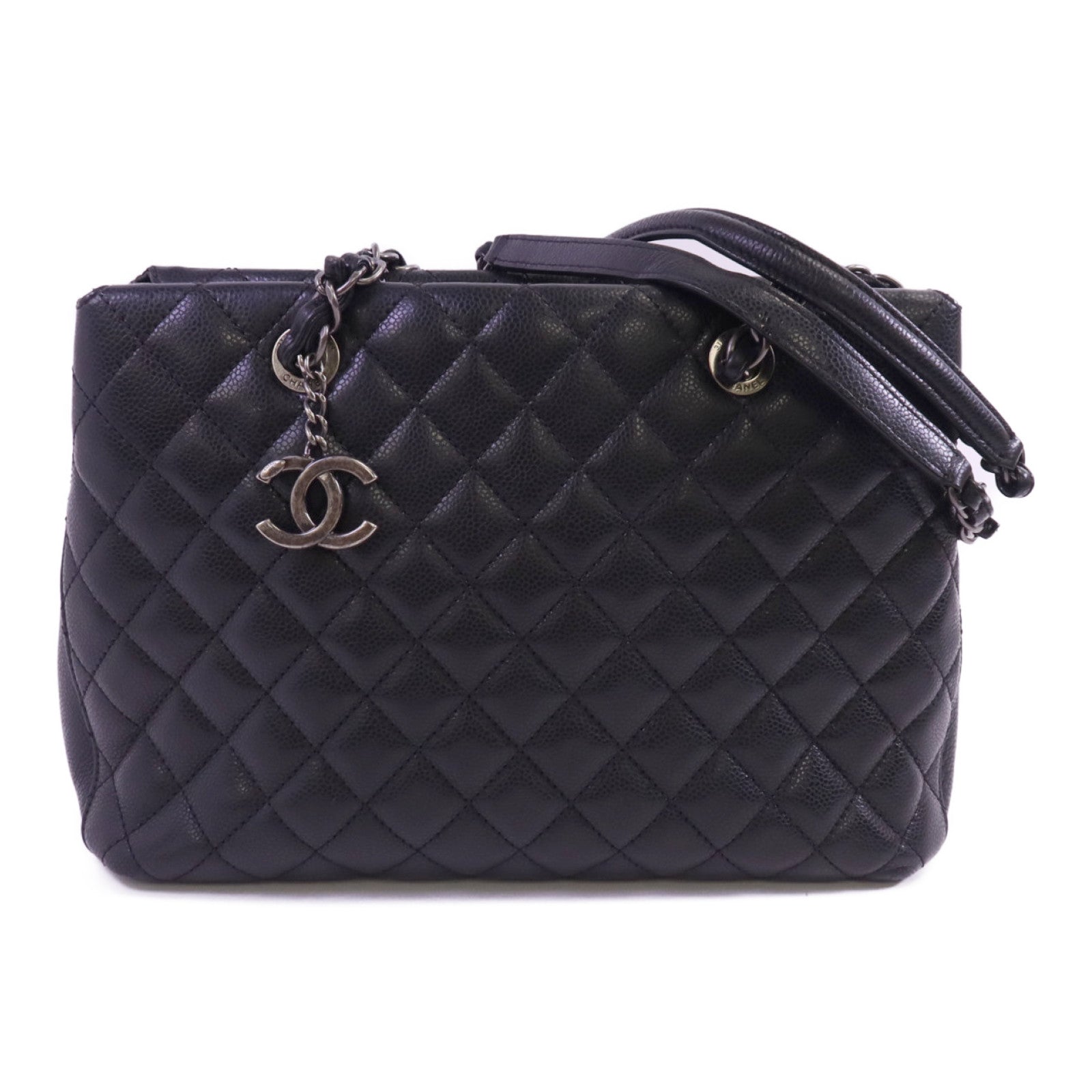 CHANEL 牛皮皮革Tote Bag銀扣鏈帶肩背袋