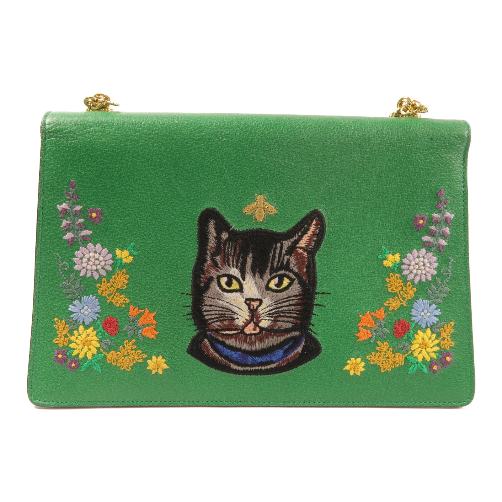 GUCCI 牛皮皮革Ricami Embroidered Bag金扣鏈帶肩背袋