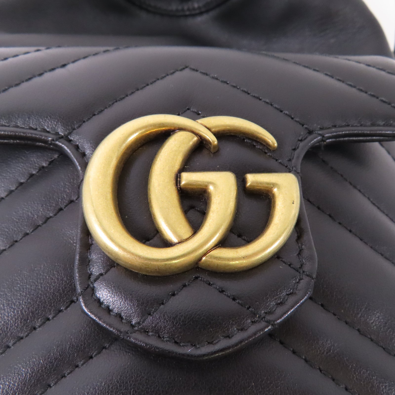 GUCCI GG GHW GG Marmont Mini Bucket Shoulder Chain Bag Calfskin Leather Black