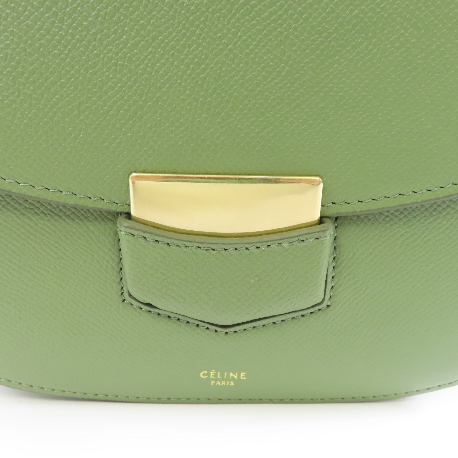 CELINE 牛皮皮革Troutteur Bag金扣肩背袋綠色