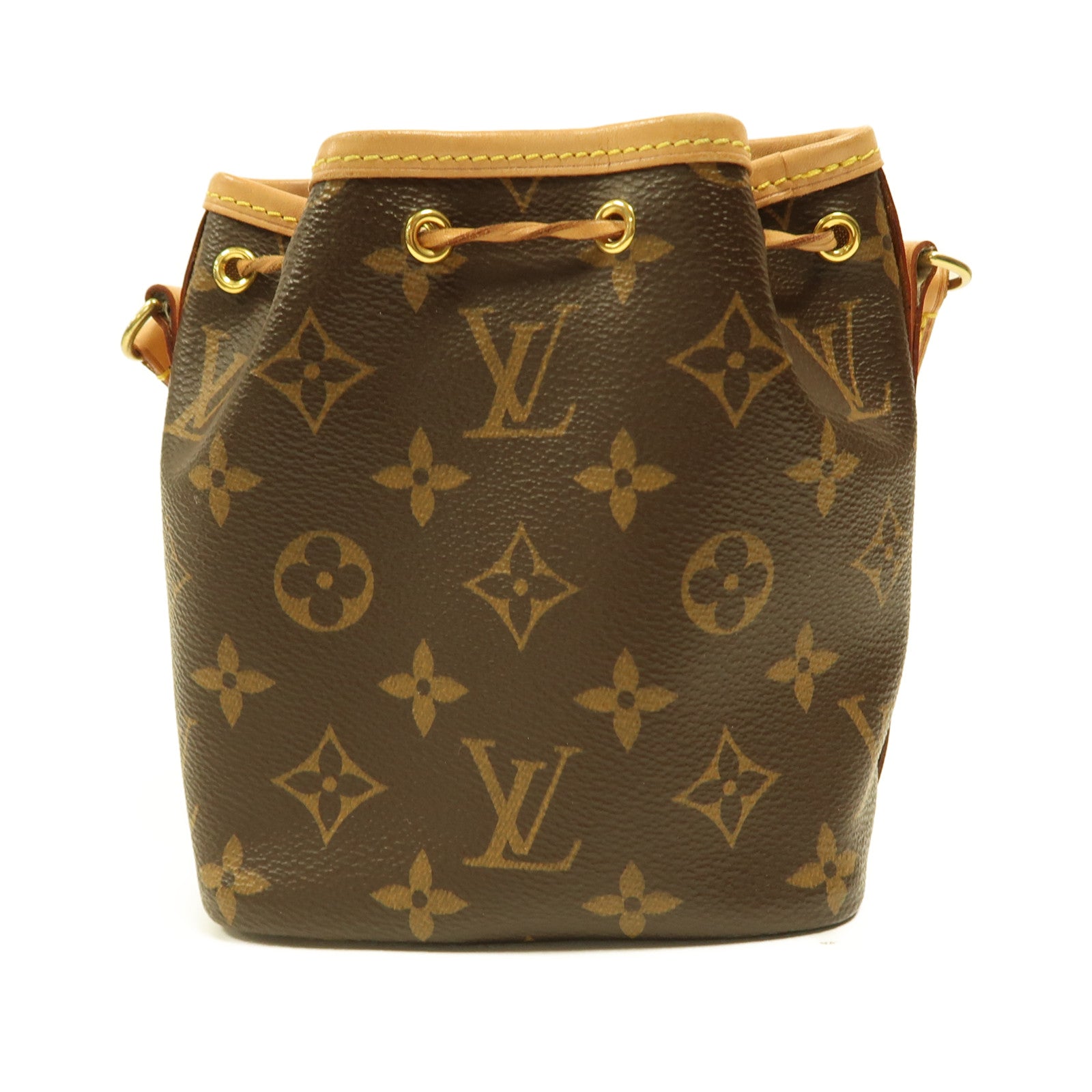 LOUIS VUITTON Monogram Nano Noe金扣肩背袋棕色