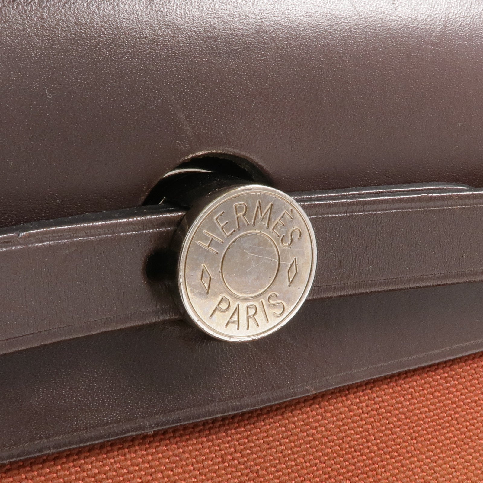 HERMES 帆布/皮革Herbag PM銀扣手挽肩背兩用袋Rouge Garance