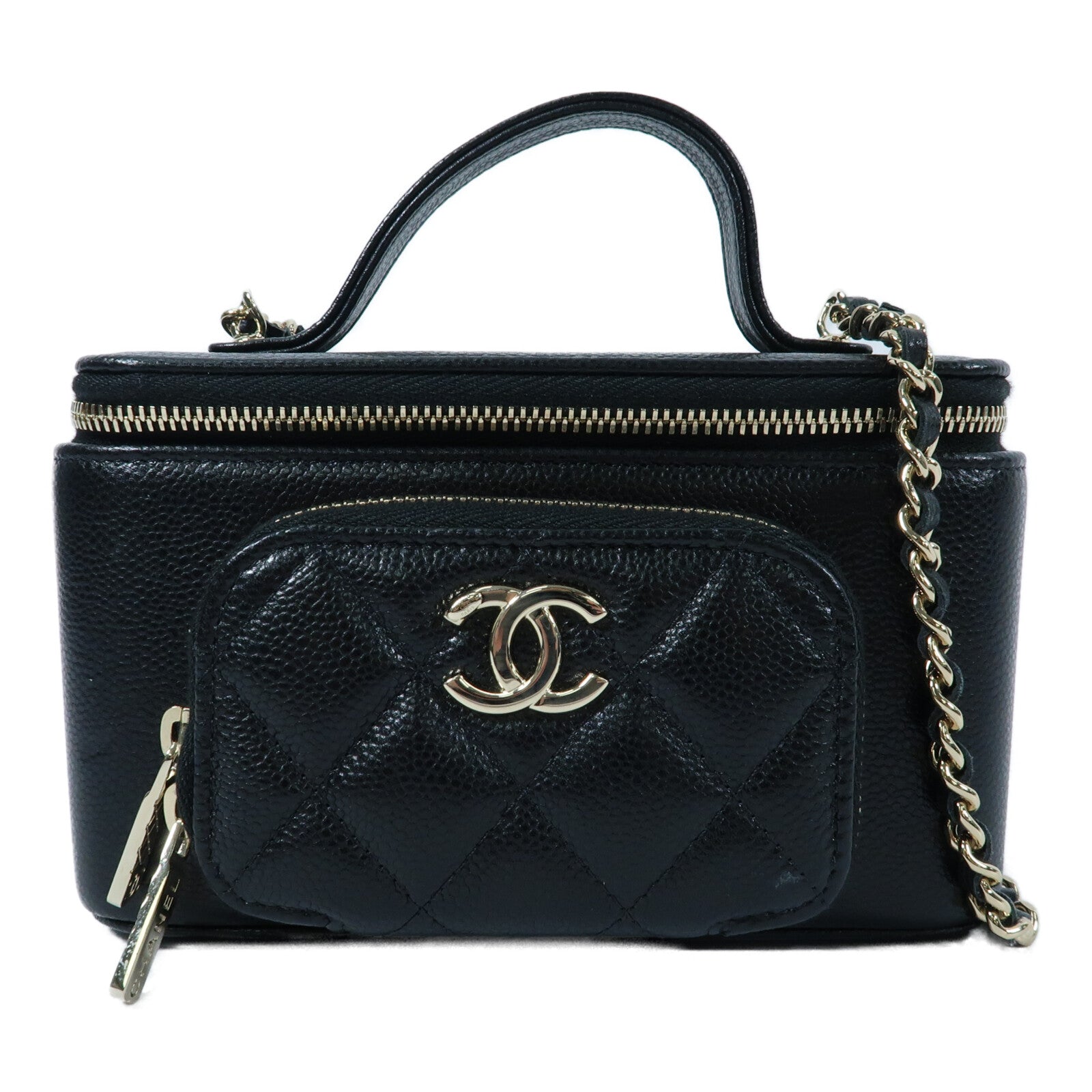 CHANEL 牛皮皮革Vanity Case鏈帶手挽肩背兩用袋
