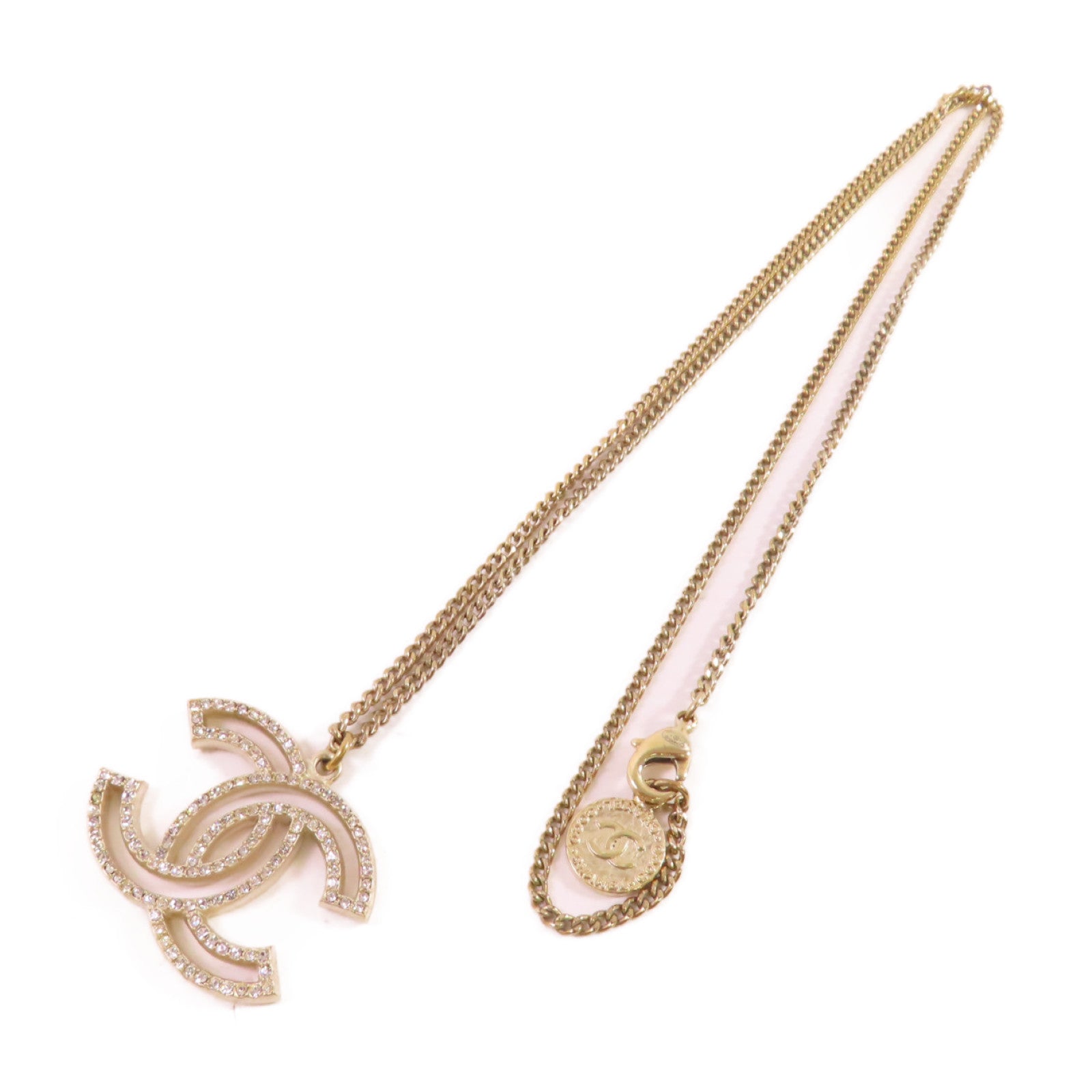 CHANEL 金屬/水鑽CC Necklace金扣項鏈金色