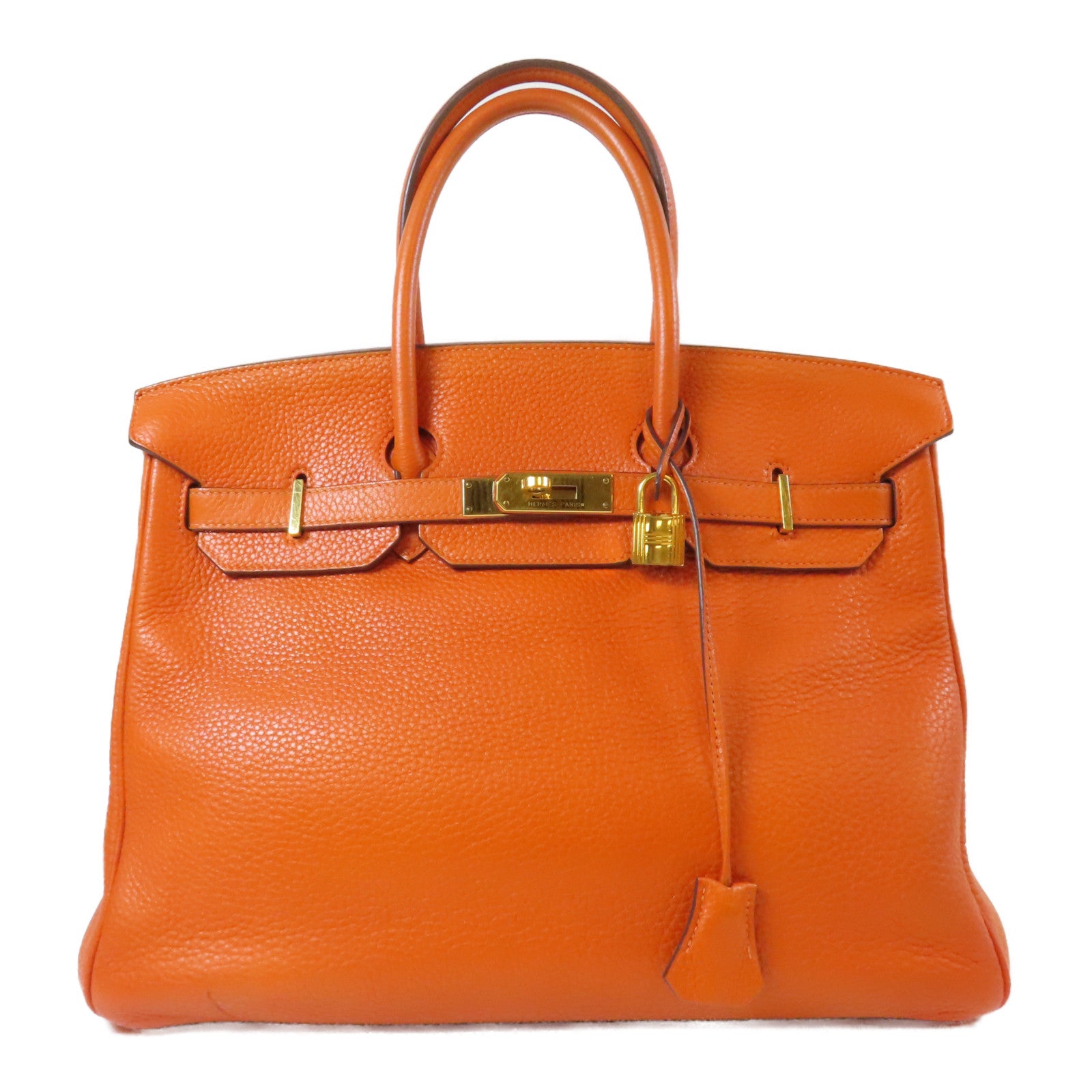 HERMES 牛皮皮革Birkin 35金扣手挽袋橙色