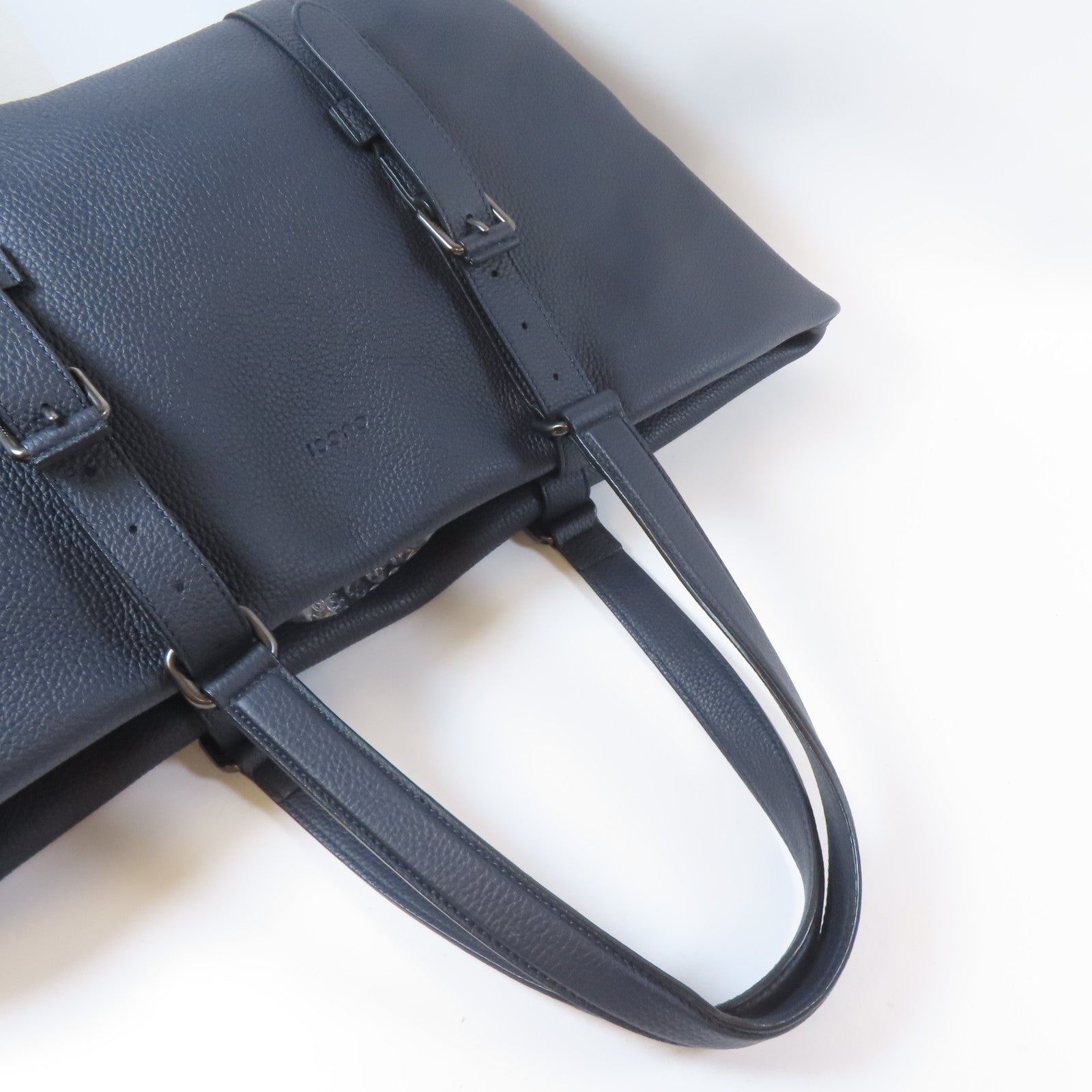 GUCCI 【激減優惠】牛皮皮革Tote Bag銀扣手挽袋深藍色