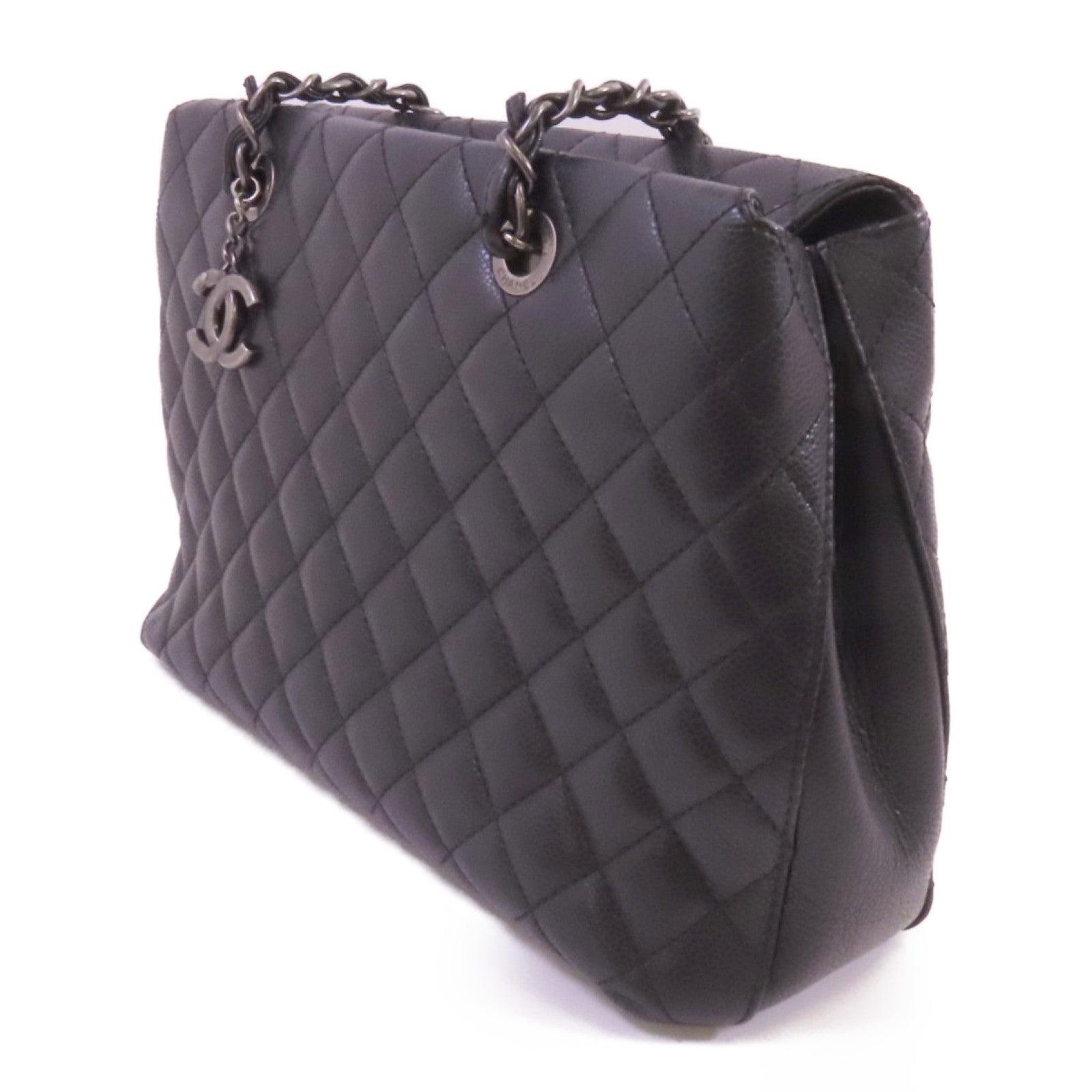CHANEL 牛皮皮革Tote Bag銀扣鏈帶肩背袋