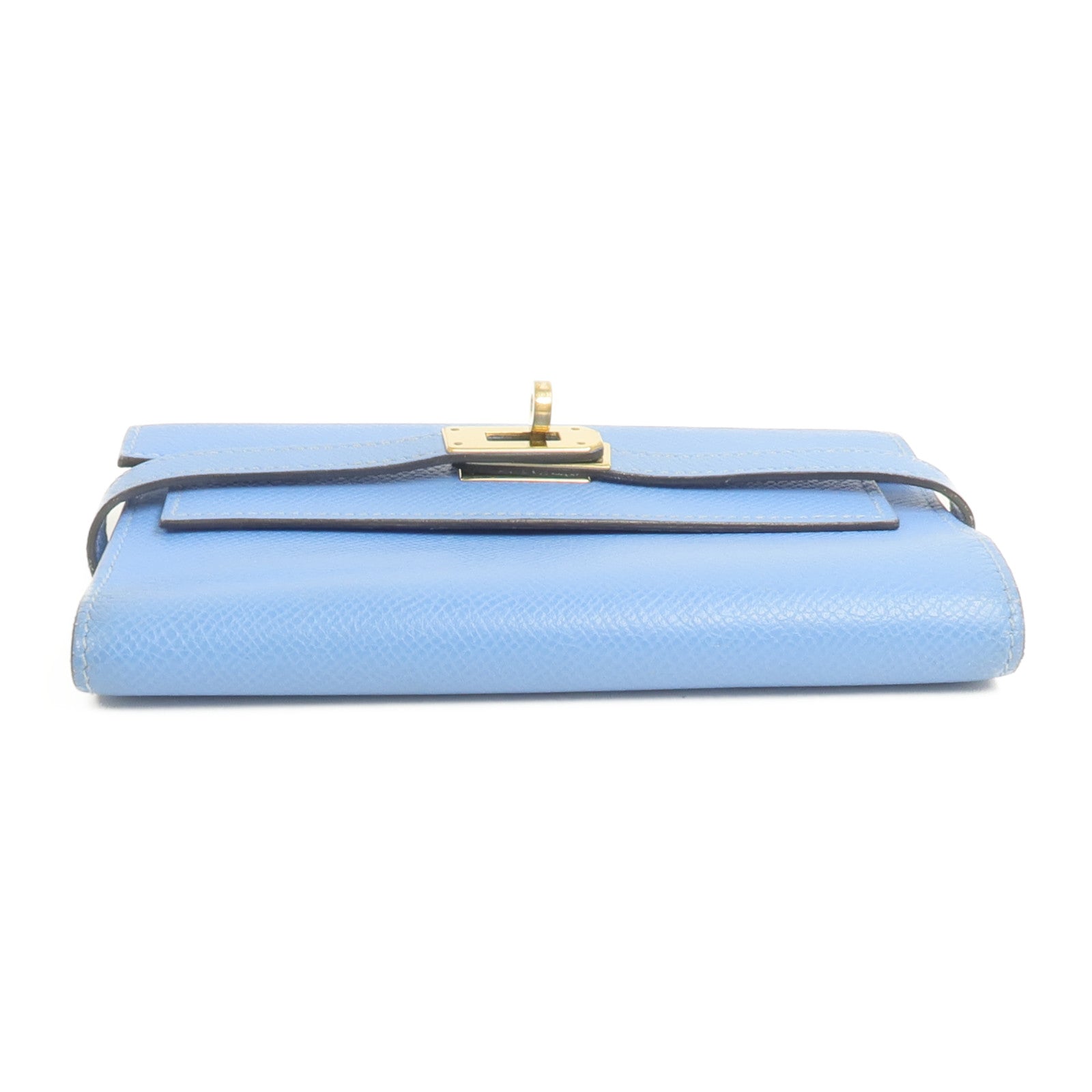 HERMES Epsom皮革Kelly Compact Wallet長錢包Bleu Paradis