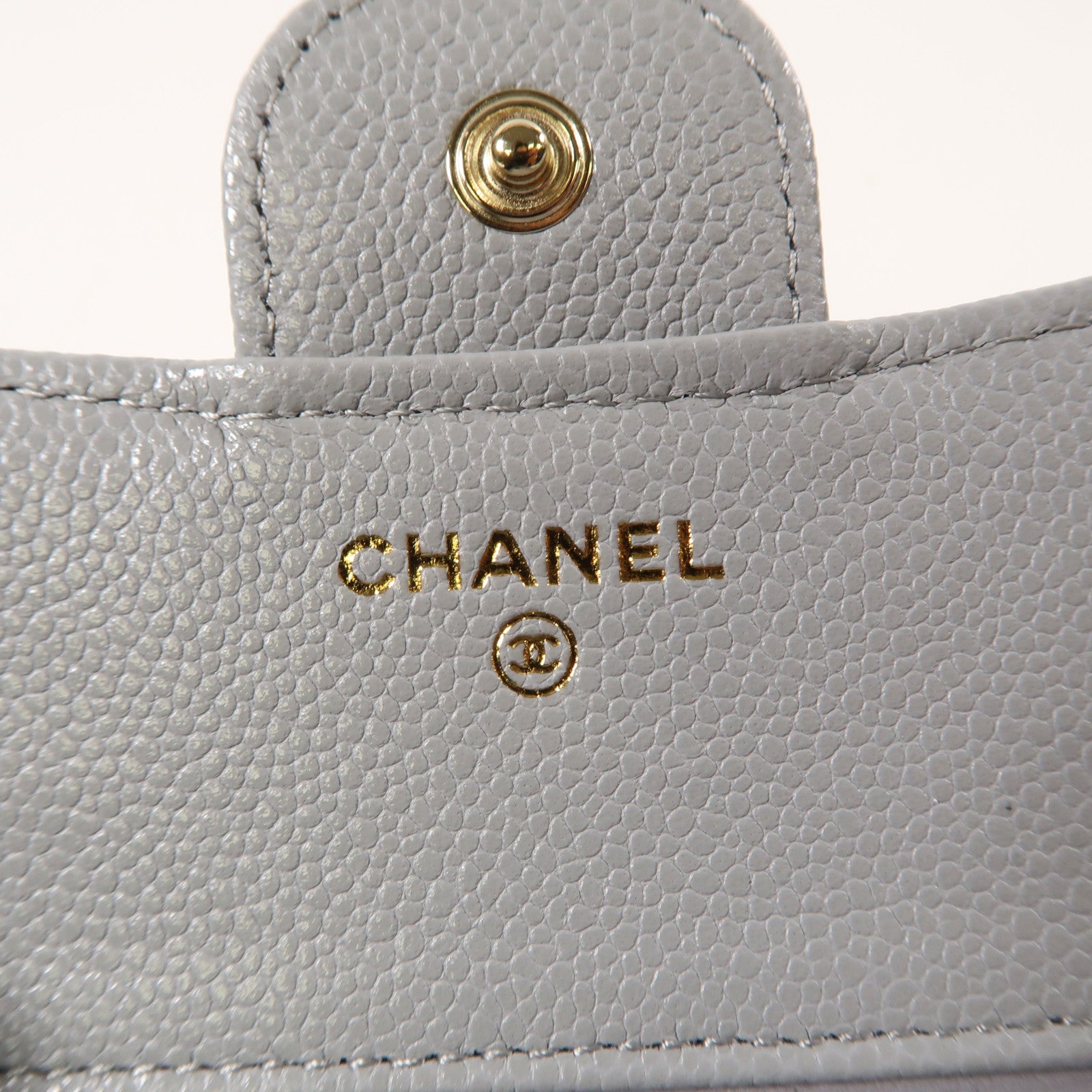 CHANEL 菱格Caviar Classic Fold Wallet金扣折疊錢包灰色