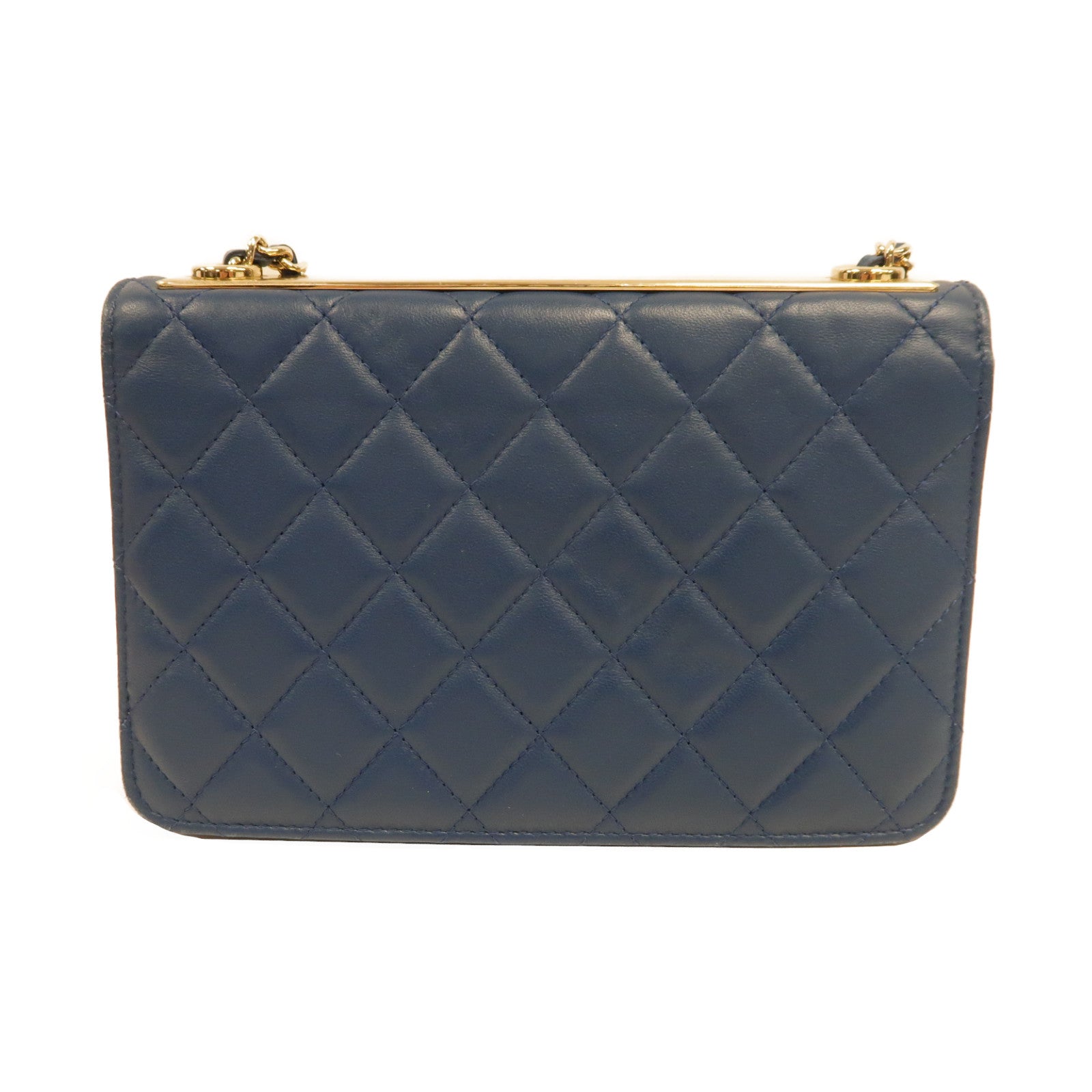 CHANEL 菱格羊皮皮革WOC Wallet On Chain金扣鏈帶肩背袋藍色