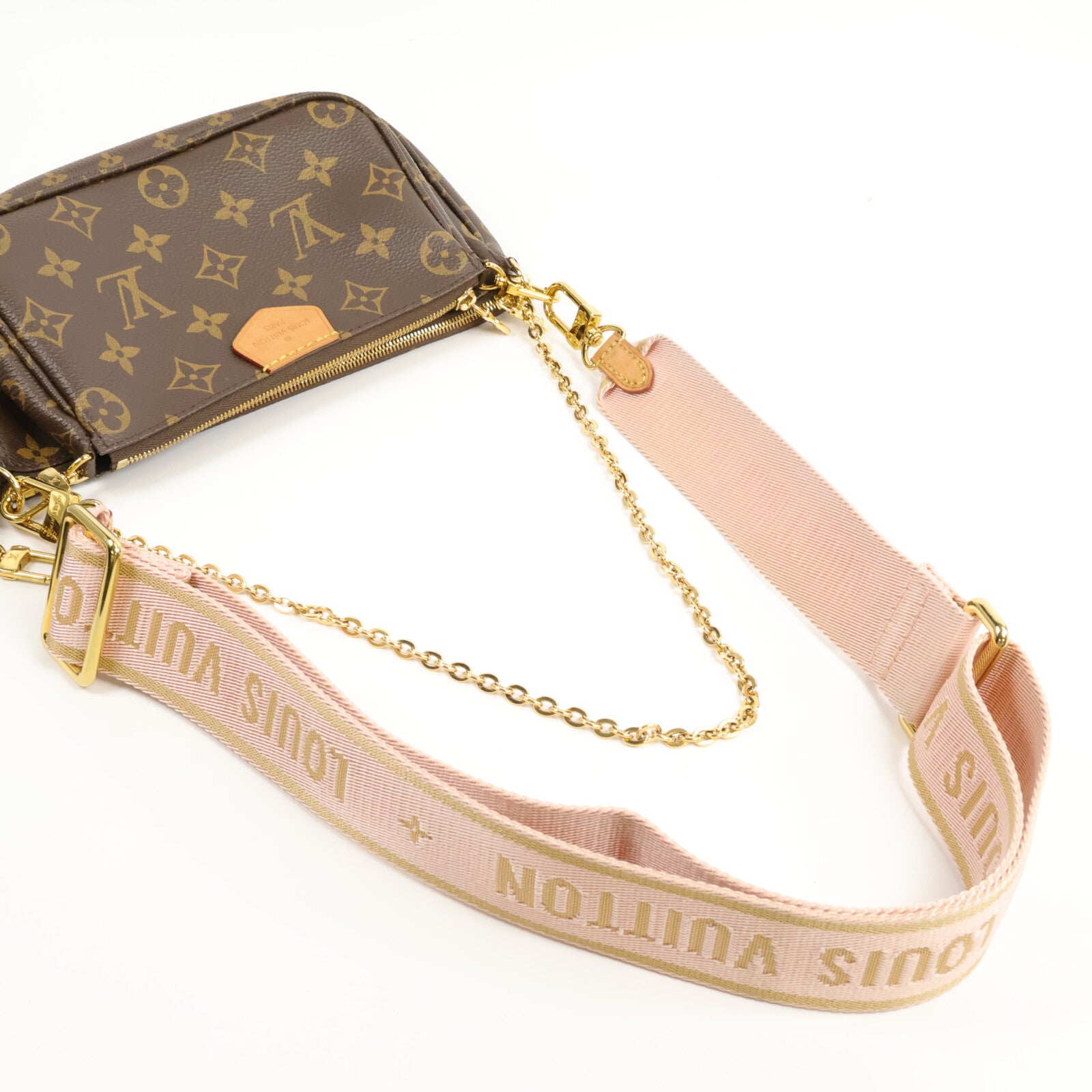 LOUIS VUITTON Monogram Multi Pochette Accessoires金扣手挽肩背兩用袋棕色