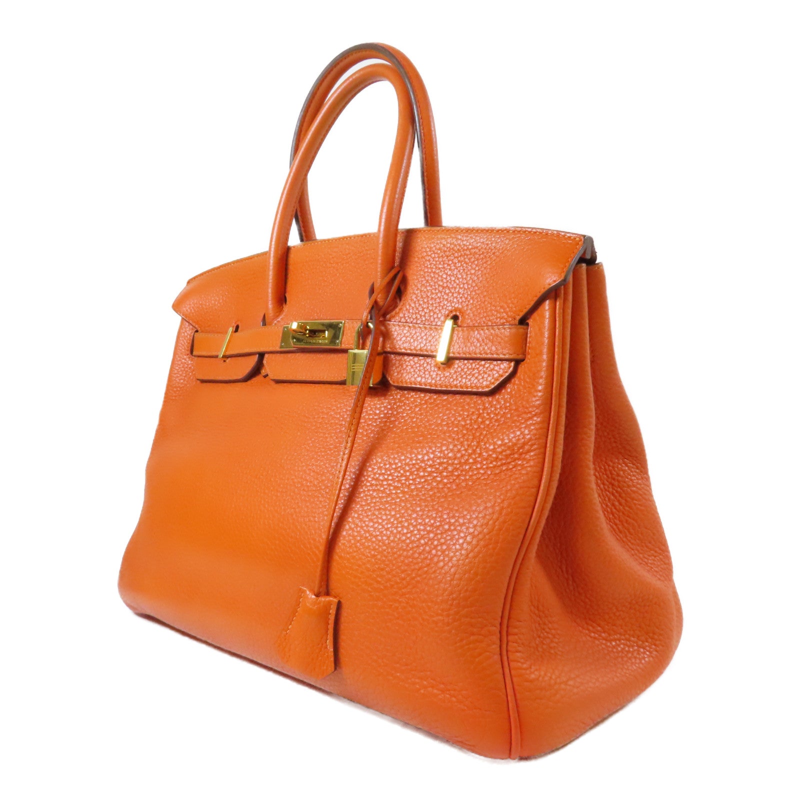 HERMES 牛皮皮革Birkin 35金扣手挽袋橙色