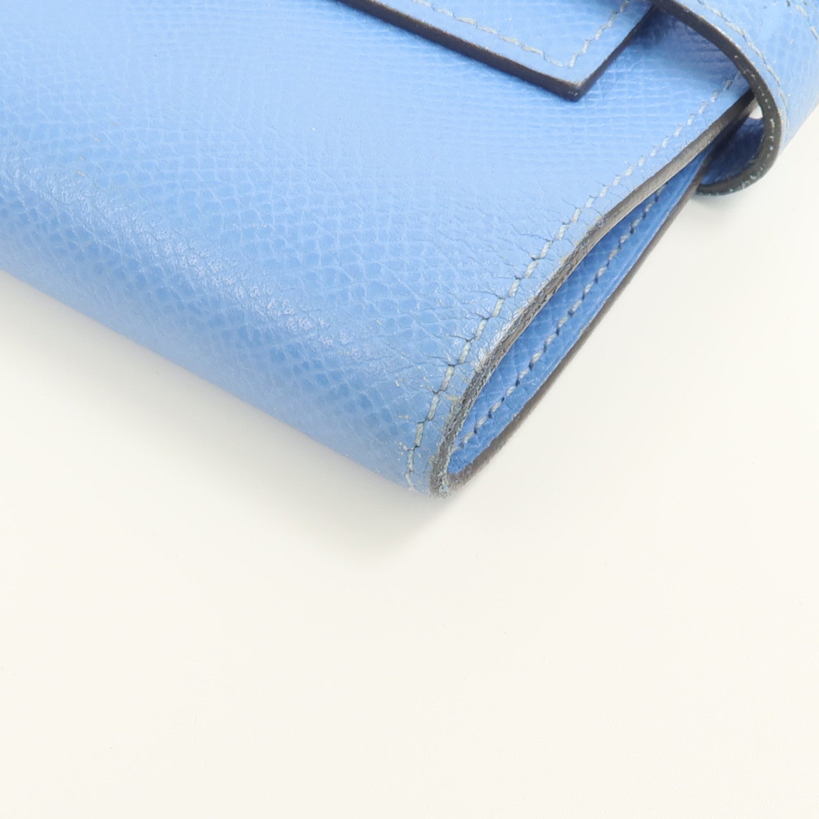 HERMES Epsom皮革Kelly Compact Wallet長錢包Bleu Paradis
