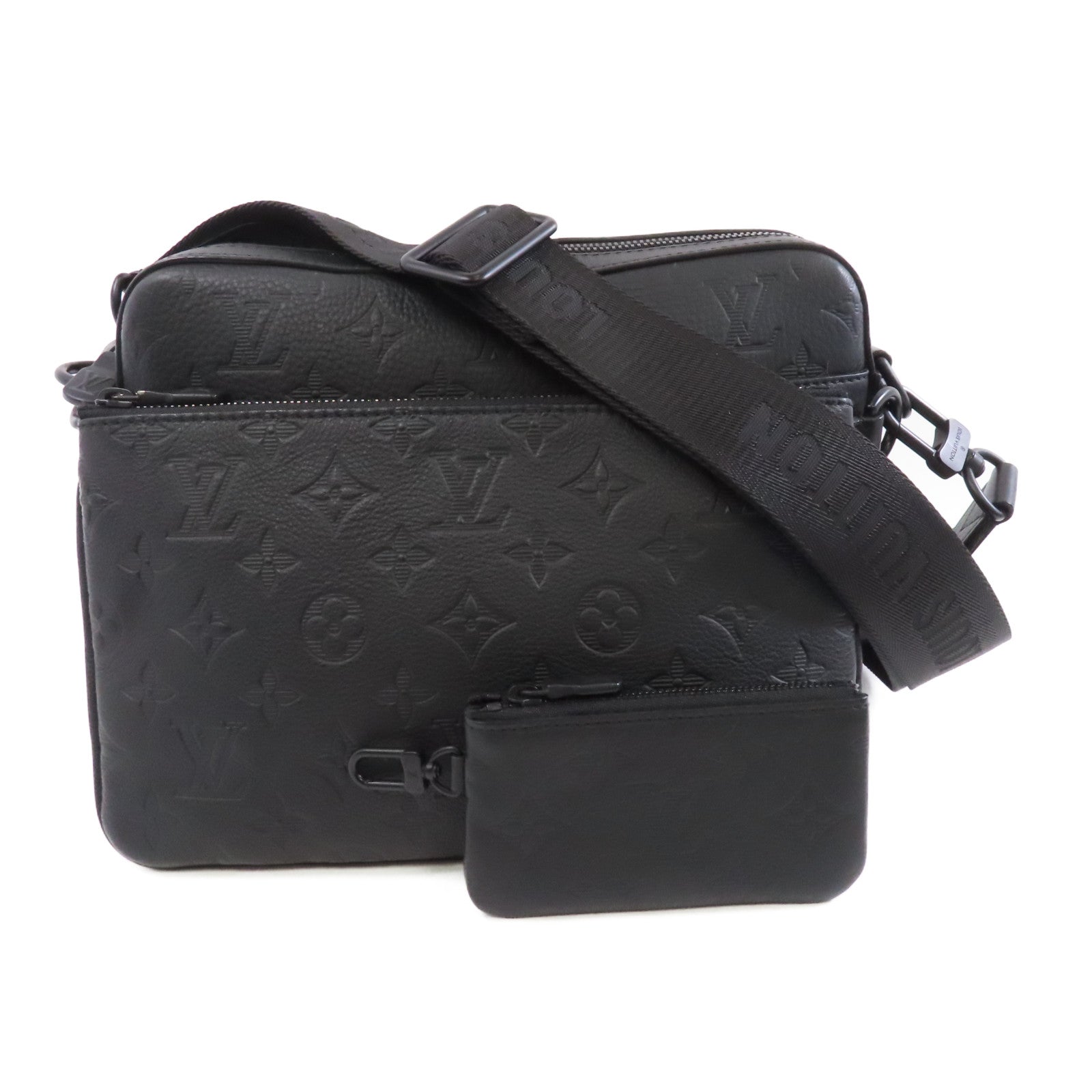 LOUIS VUITTON Monogram Shadow Trio Messenger肩背袋黑色