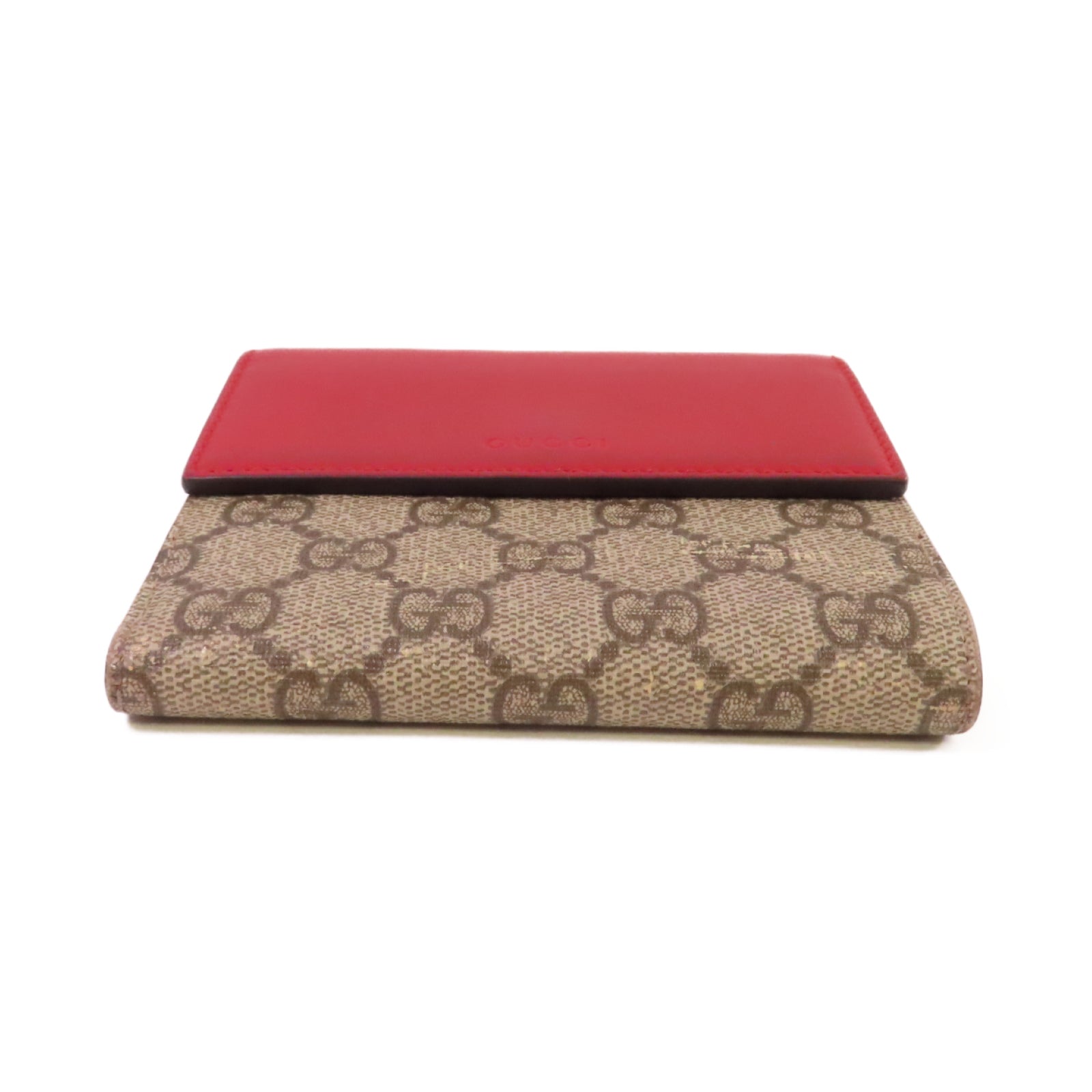 GUCCI 塗層帆布GG Supreme Wallet金扣短錢包啡色/紅色