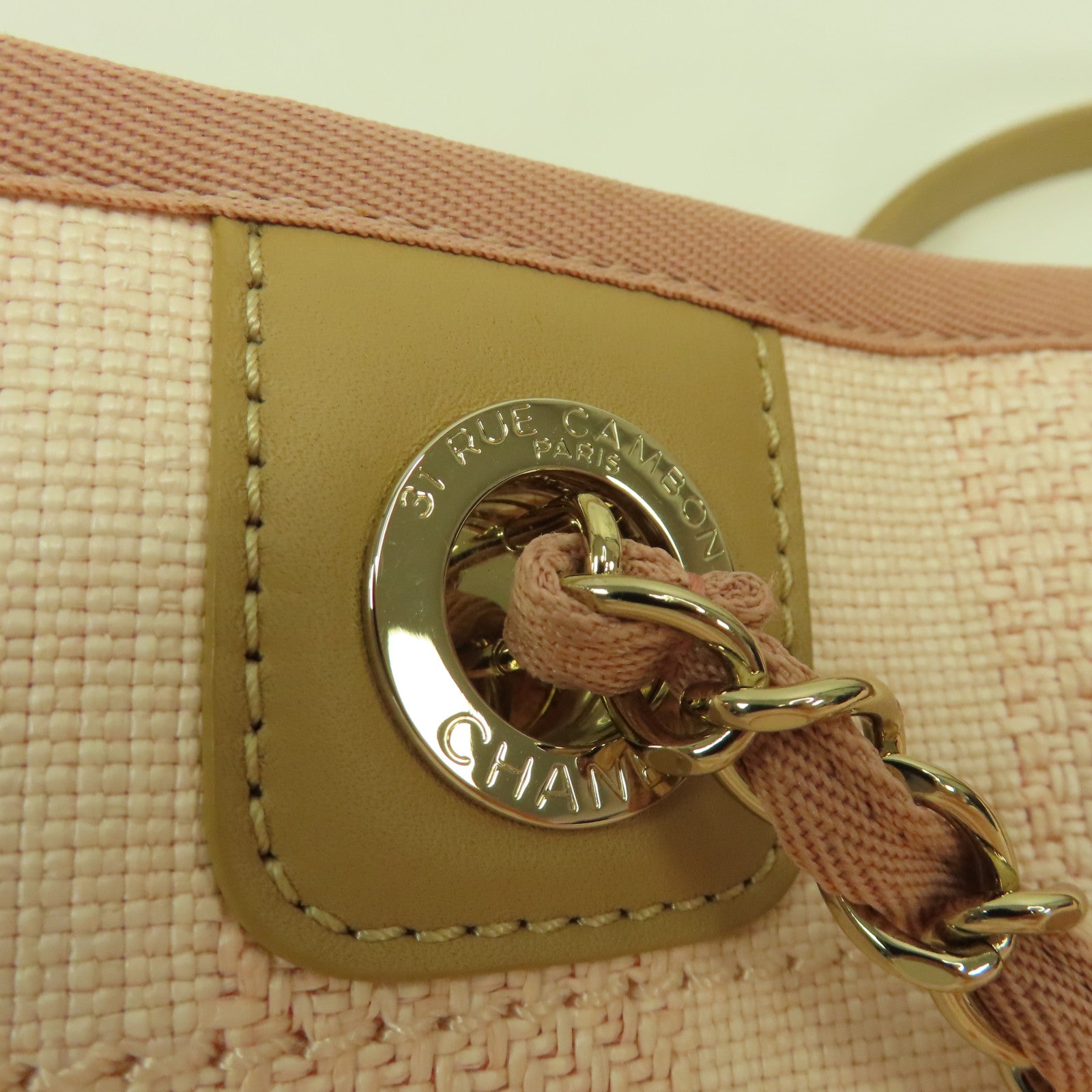 CHANEL 【激減優惠】帆布Deauville Tote金扣鏈帶手挽袋粉紅色