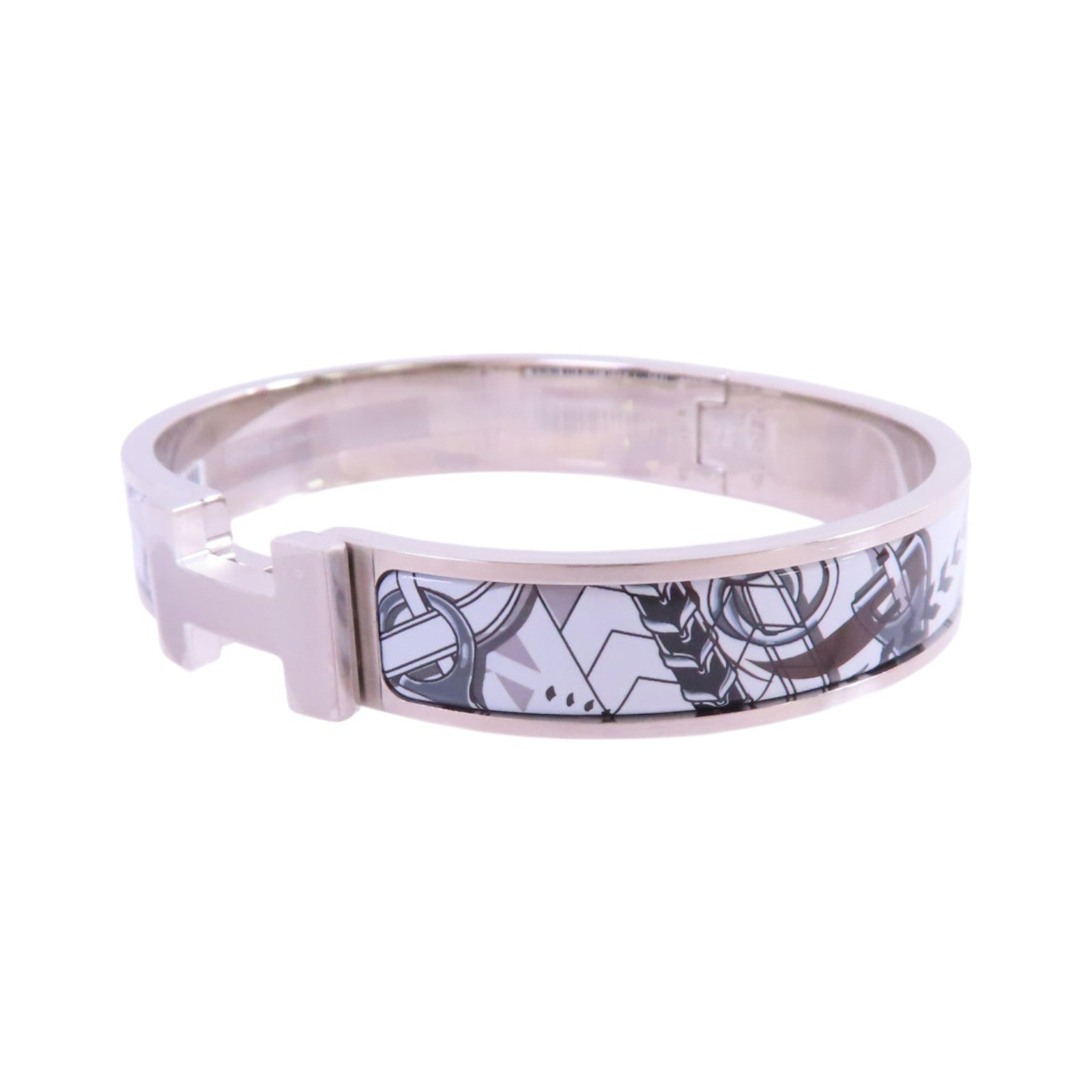 HERMES 金屬/琺瑯Clic H Bracelet銀扣手鐲