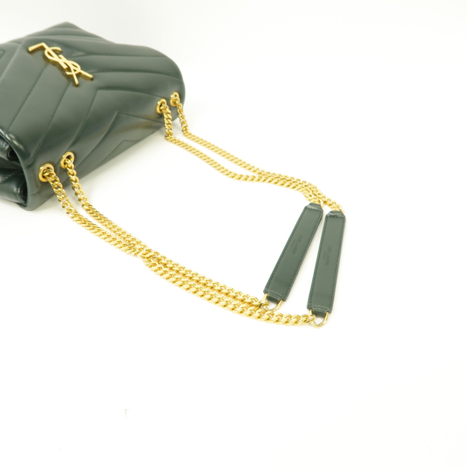 YVES SAINT LAURENT 【激減優惠】牛皮皮革Chain Shoulder Bag金扣鏈帶肩背袋深綠色
