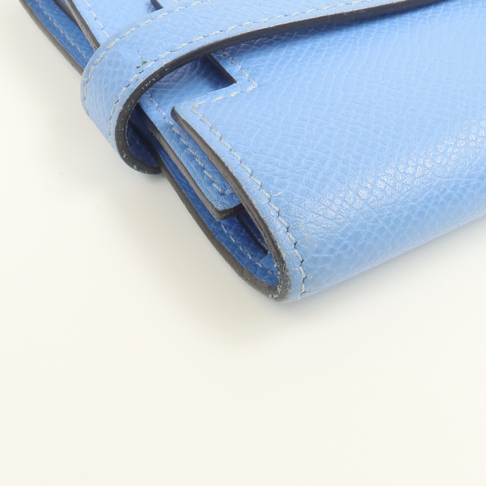 HERMES Epsom皮革Kelly Compact Wallet長錢包Bleu Paradis
