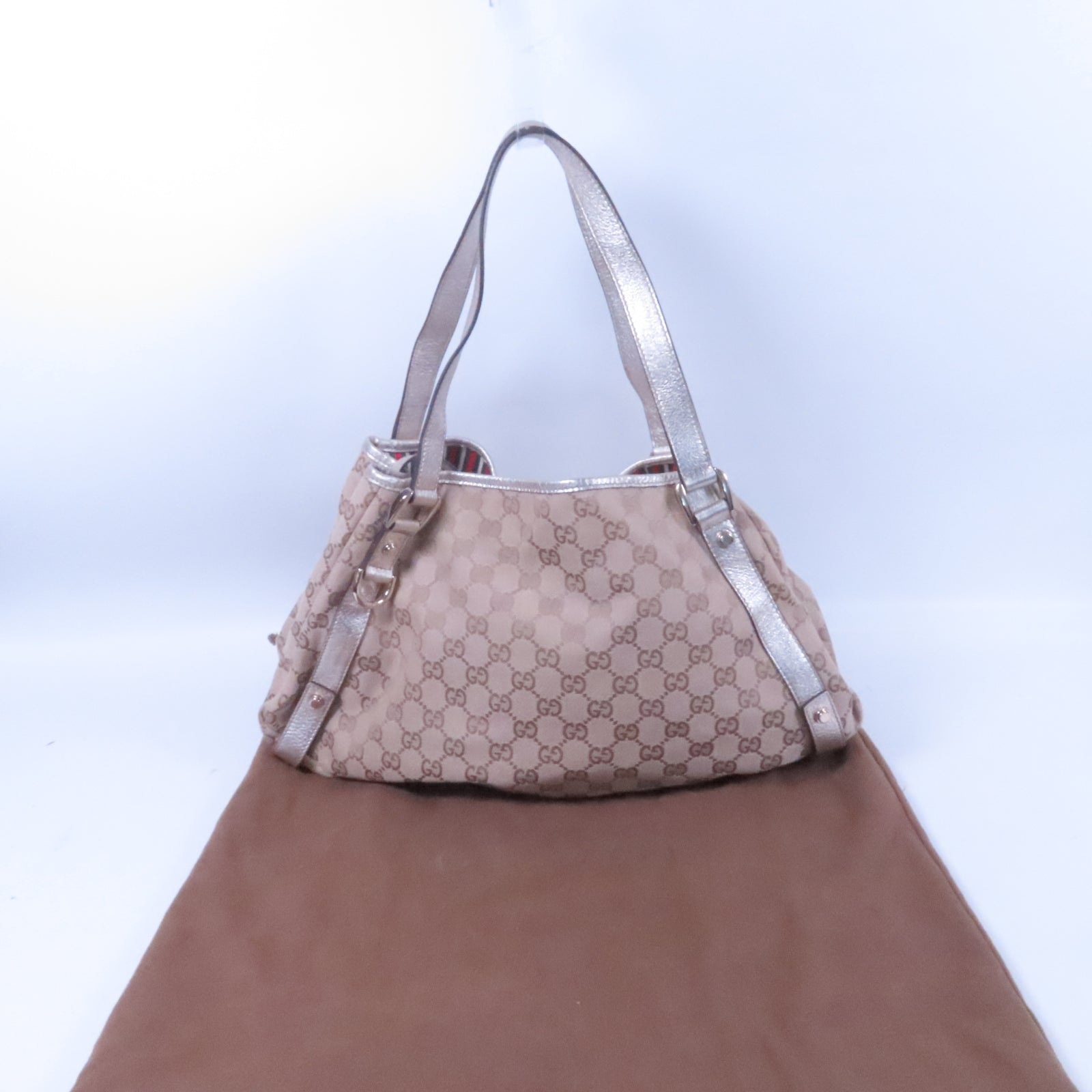 GUCCI (PRICE DOWN) GG GHW Shoulder Bag 130736 Canvas Beige