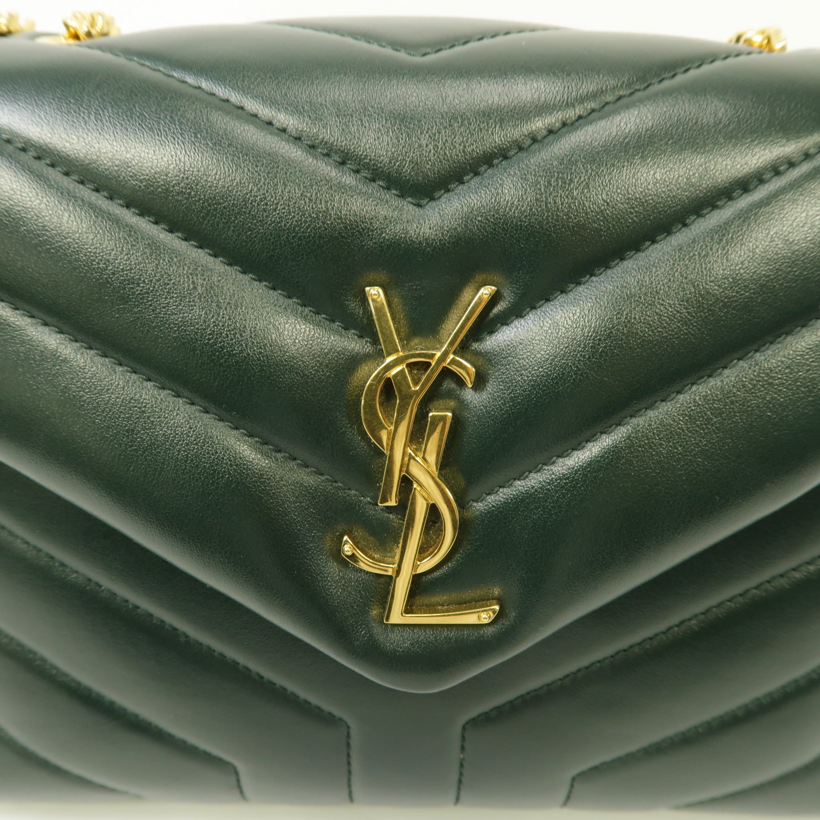 YVES SAINT LAURENT 【激減優惠】牛皮皮革Chain Shoulder Bag金扣鏈帶肩背袋深綠色