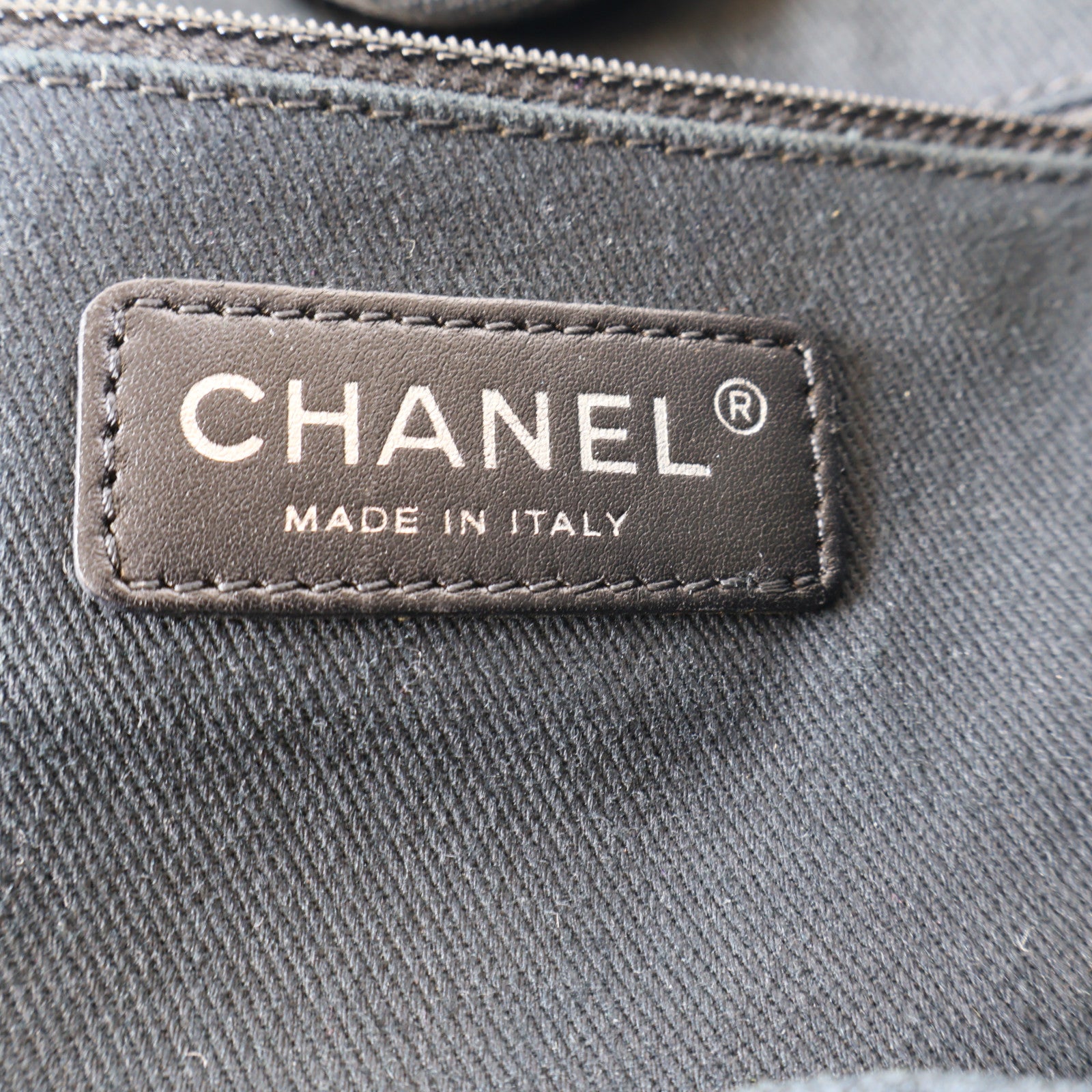 CHANEL 帆布Tote Bag銀扣肩背袋灰色/黑色