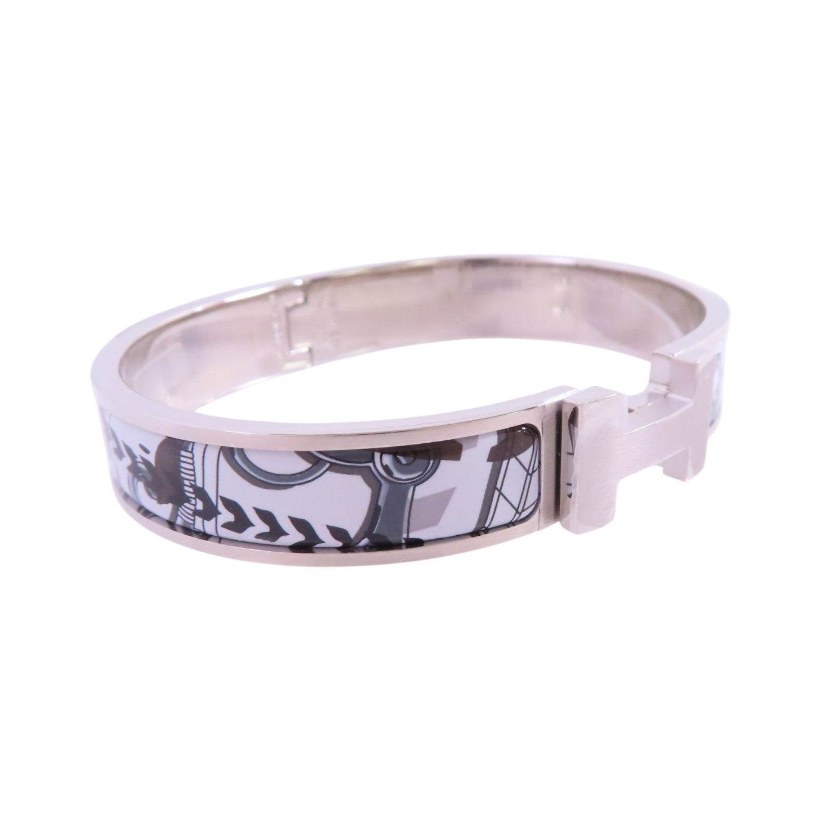 HERMES 金屬/琺瑯Clic H Bracelet銀扣手鐲