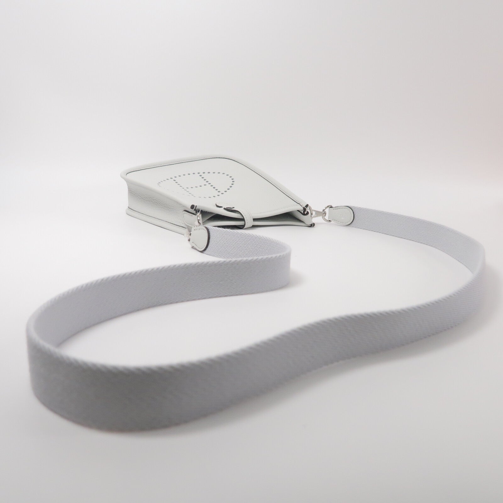 HERMES Clemence皮革Mini Evelyne手挽肩背兩用袋Gris Platine