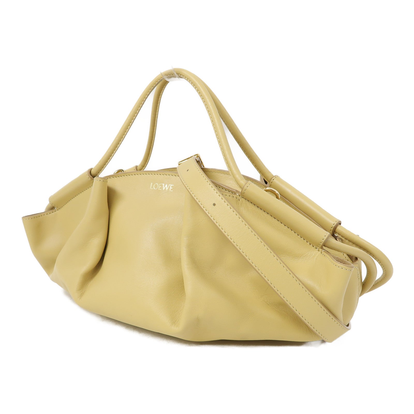 LOEWE 【激減優惠】牛皮皮革Paseo金扣手挽肩背兩用袋黃色