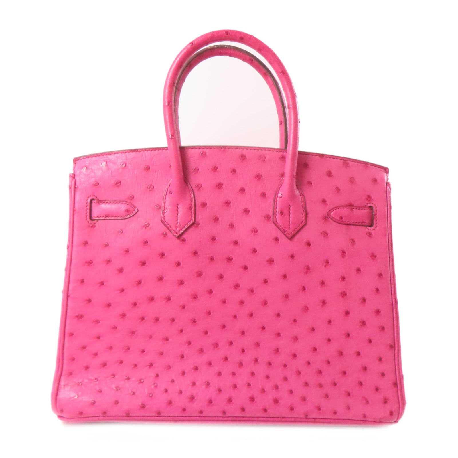 HERMES 鴕鳥皮革Birkin 30銀扣手挽袋粉紅色