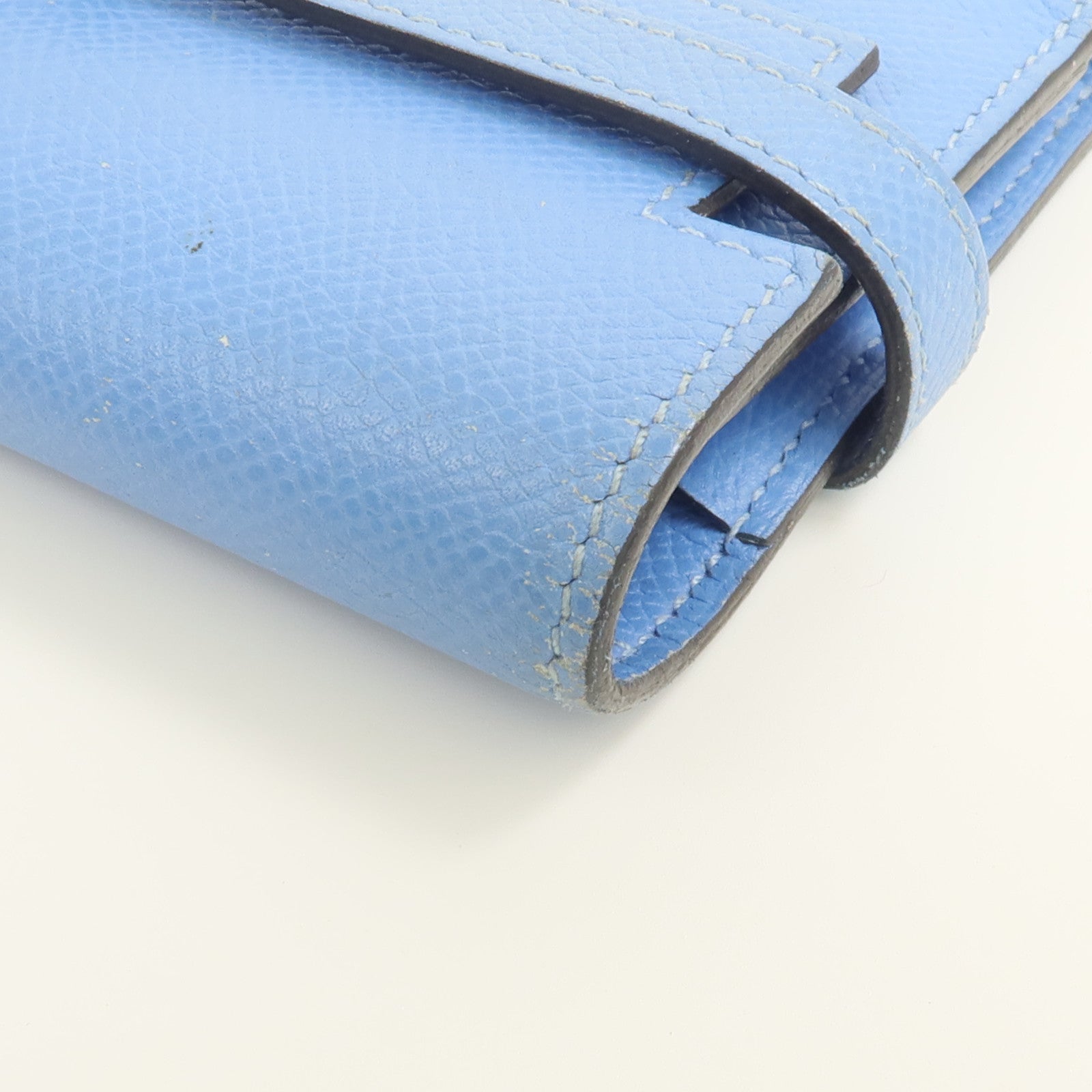 HERMES Epsom皮革Kelly Compact Wallet長錢包Bleu Paradis