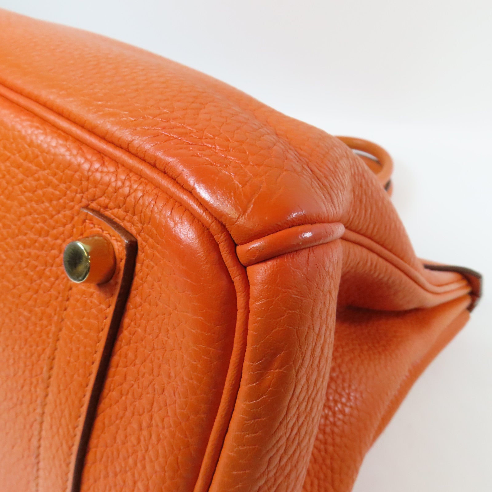 HERMES 牛皮皮革Birkin 35金扣手挽袋橙色